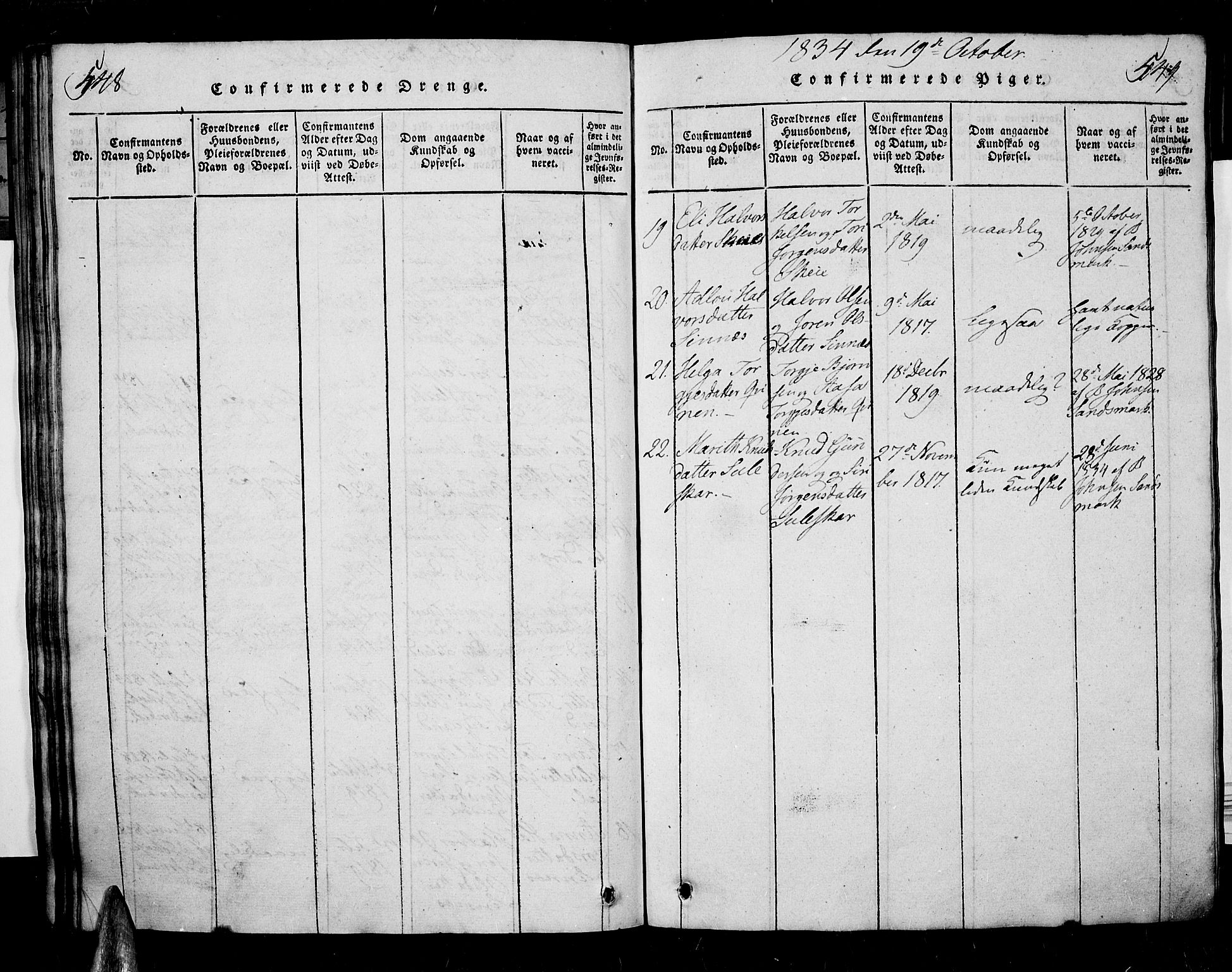 Sirdal sokneprestkontor, SAK/1111-0036/F/Fa/Fab/L0001: Parish register (official) no. A 1, 1815-1834, p. 548-549