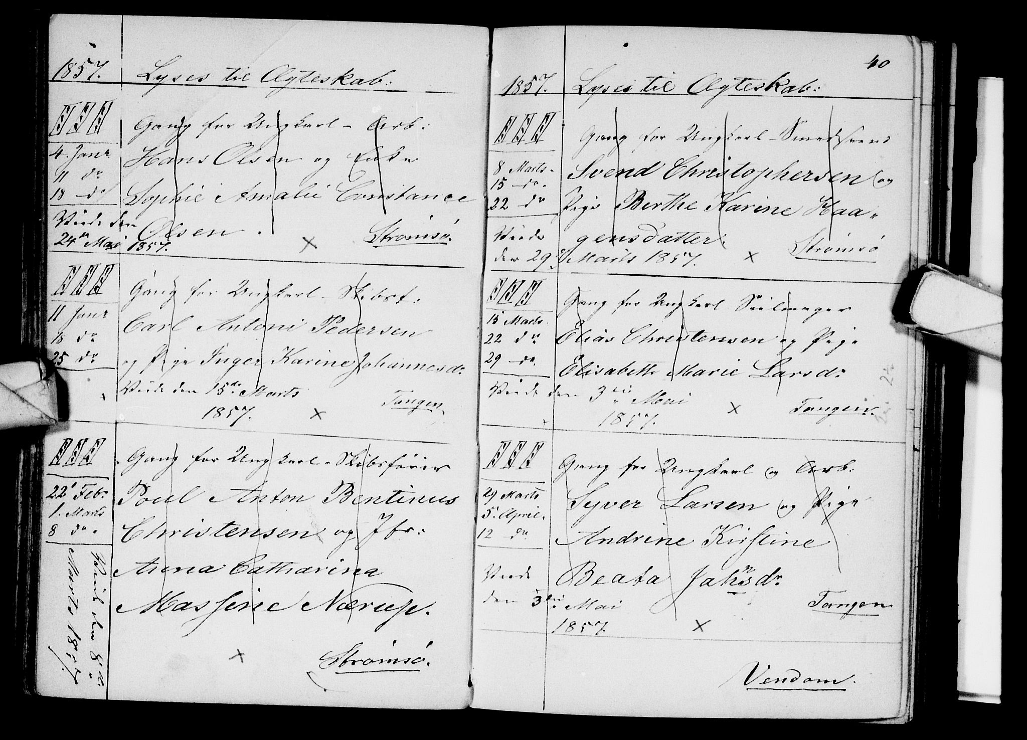 Strømsø kirkebøker, AV/SAKO-A-246/H/Ha/L0002: Banns register no. 2, 1850-1866, p. 40