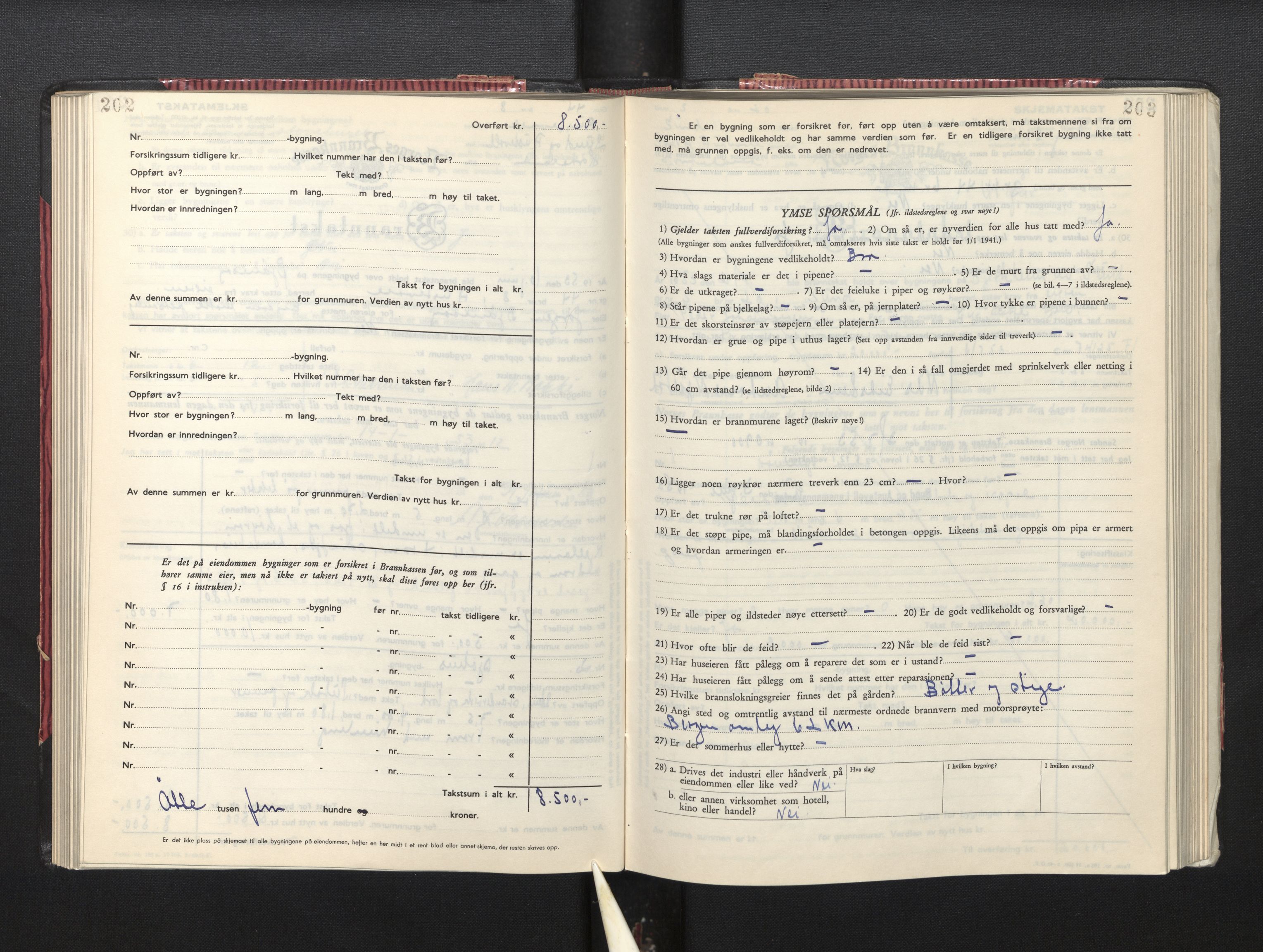 Lensmannen i Sund og Austevoll, AV/SAB-A-35201/0012/L0005: Branntakstprotokoll, skjematakst, 1949-1955, p. 202-203