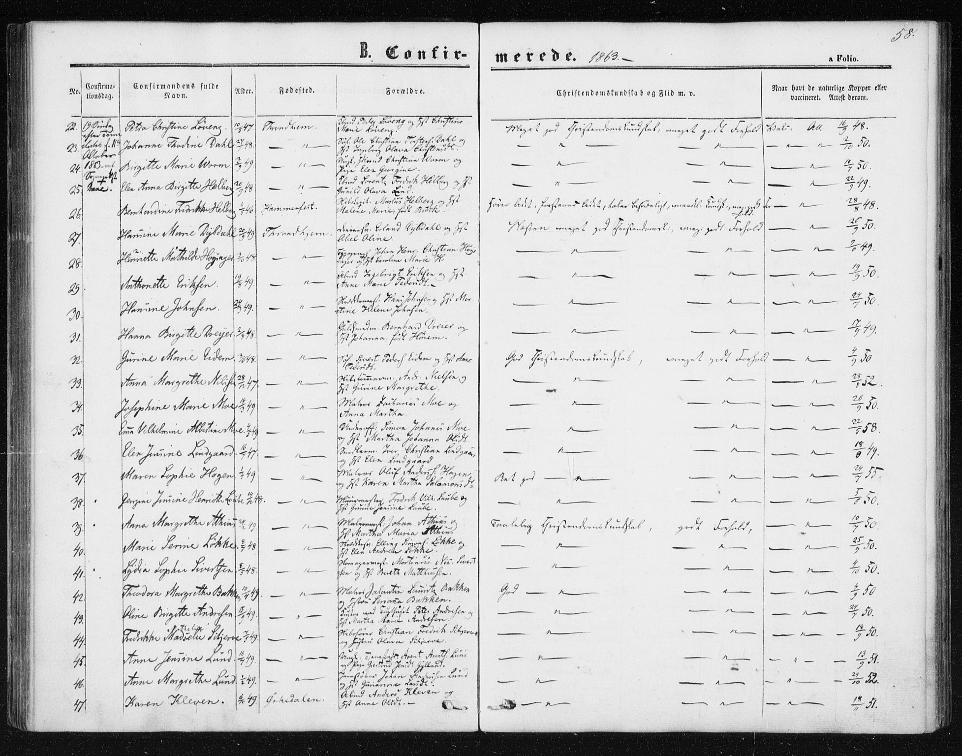 Ministerialprotokoller, klokkerbøker og fødselsregistre - Sør-Trøndelag, SAT/A-1456/602/L0114: Parish register (official) no. 602A12, 1856-1872, p. 58