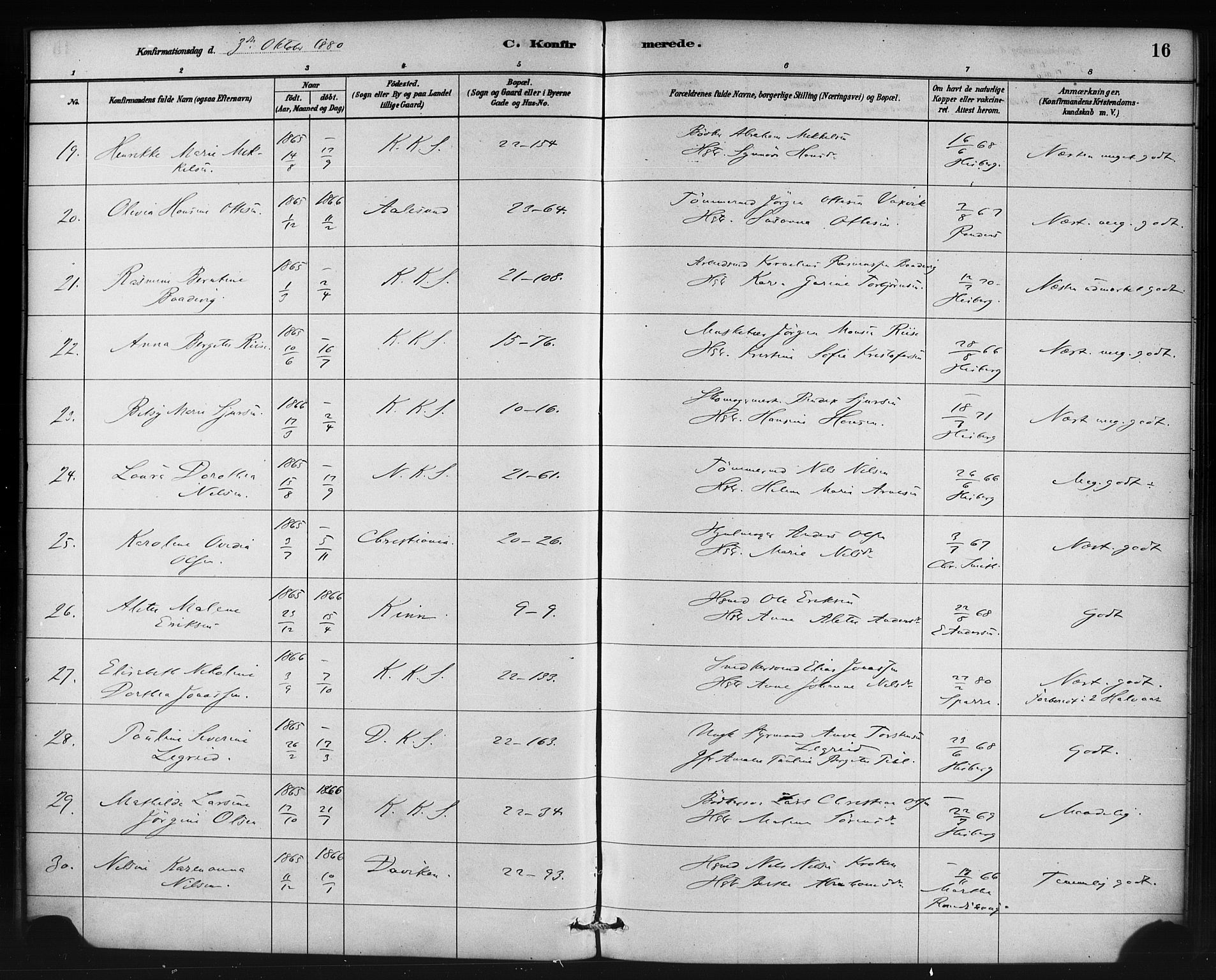 Korskirken sokneprestembete, AV/SAB-A-76101/H/Haa/L0029: Parish register (official) no. C 5, 1880-1892, p. 16