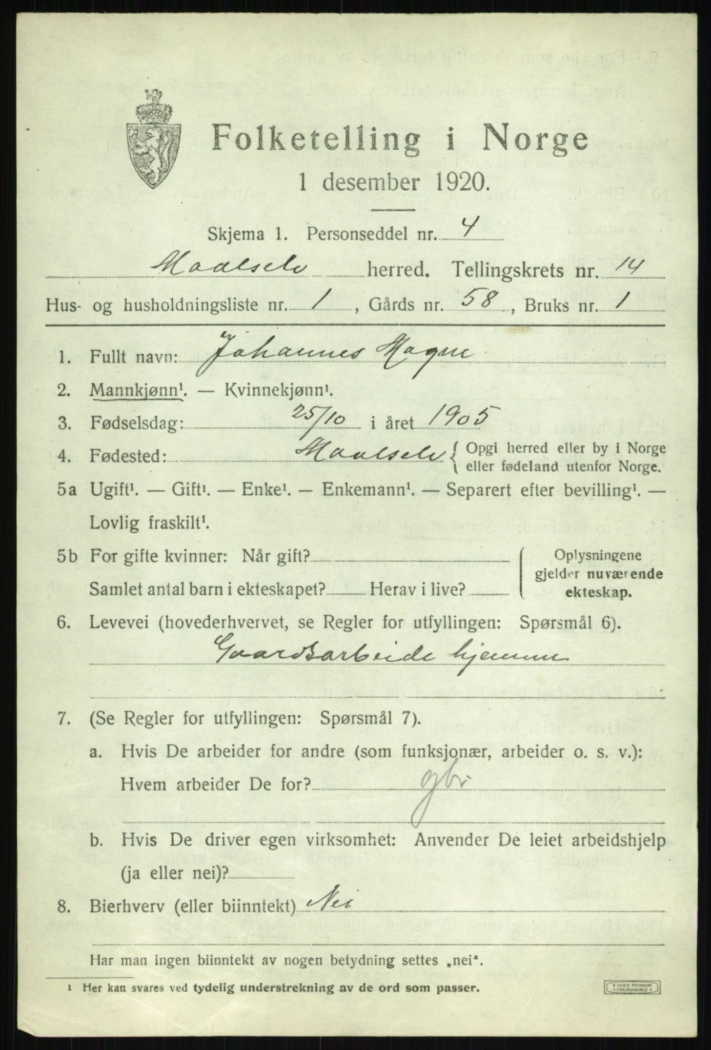 SATØ, 1920 census for Målselv, 1920, p. 7015