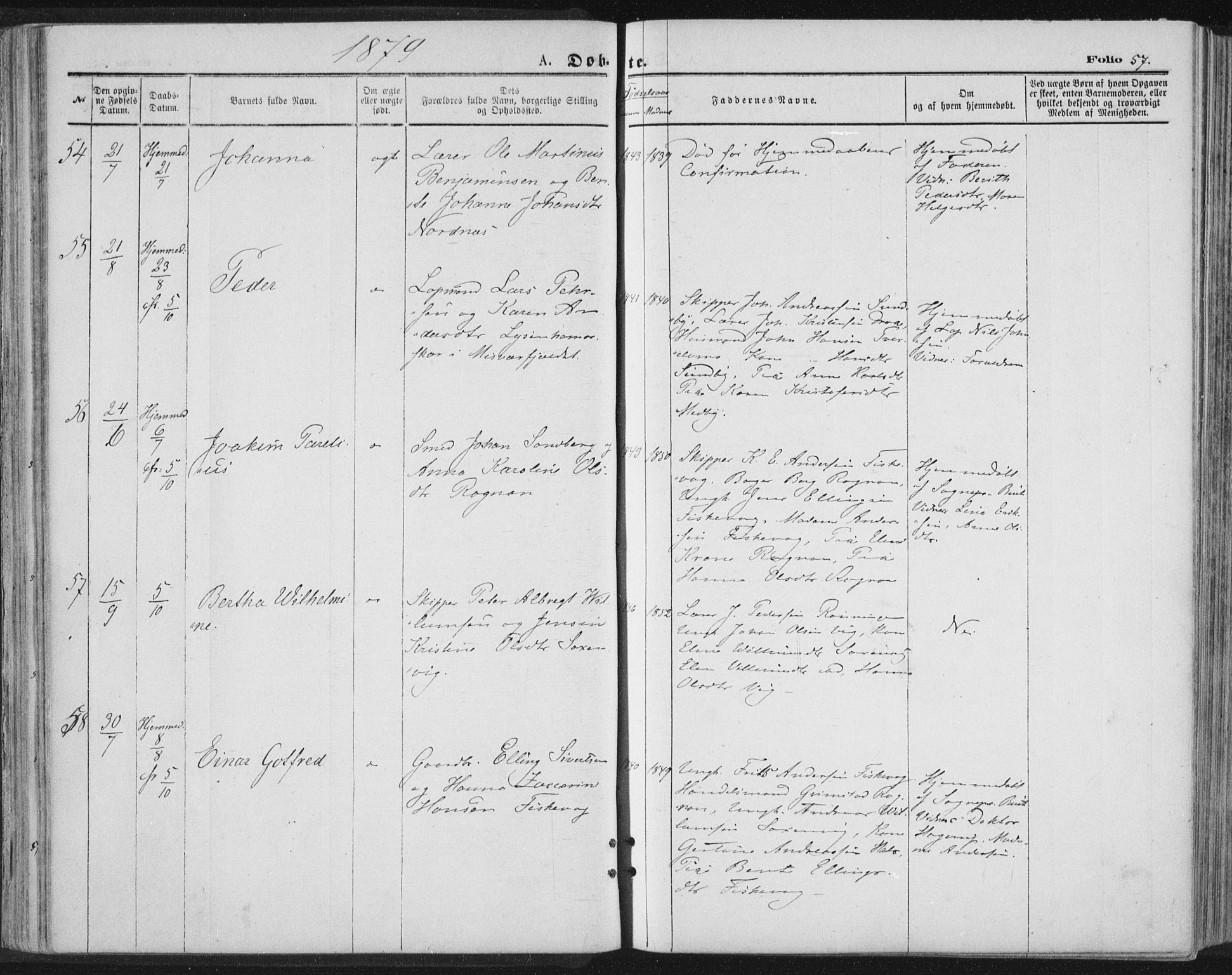 Ministerialprotokoller, klokkerbøker og fødselsregistre - Nordland, AV/SAT-A-1459/847/L0668: Parish register (official) no. 847A08, 1872-1886, p. 57