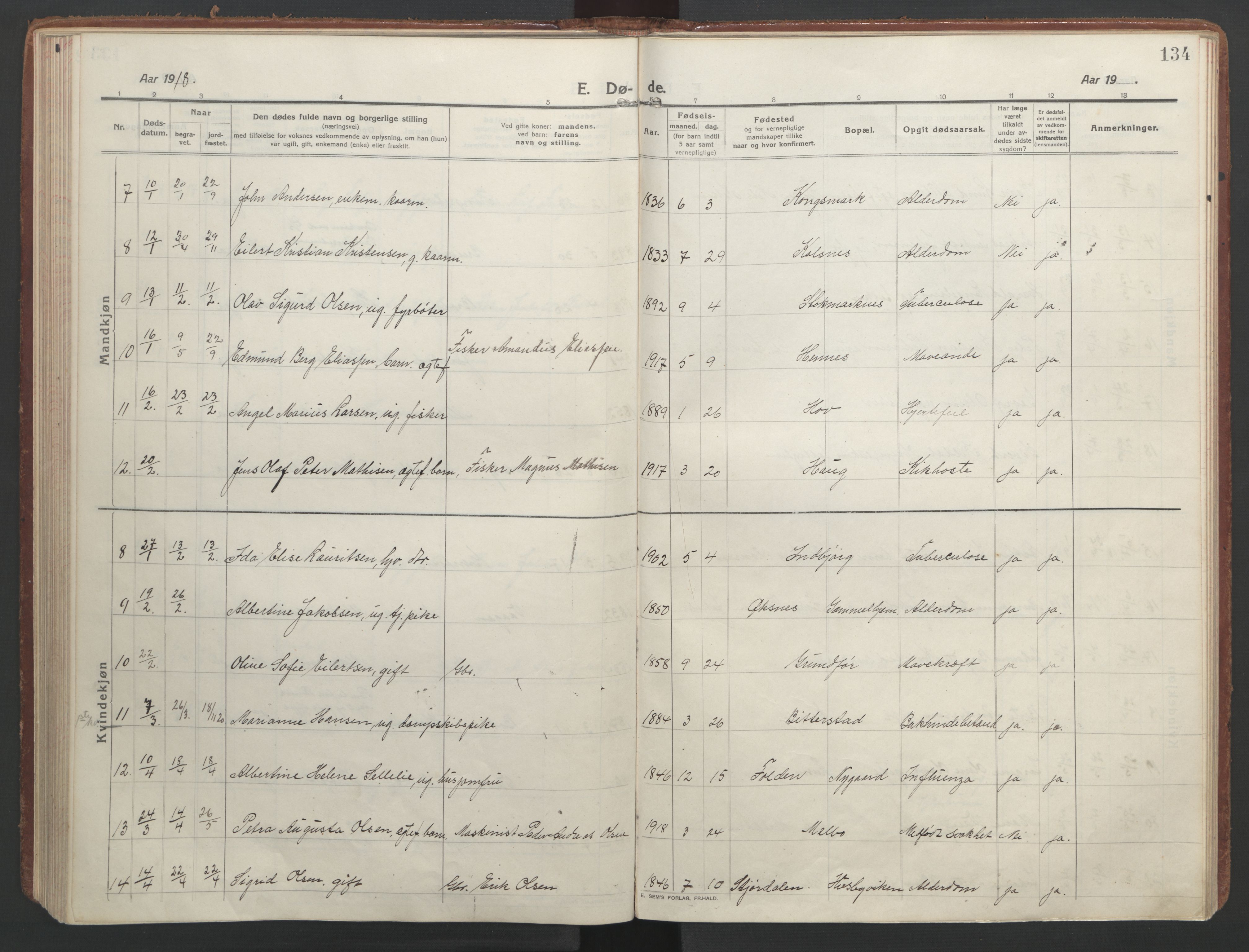 Ministerialprotokoller, klokkerbøker og fødselsregistre - Nordland, AV/SAT-A-1459/888/L1251: Parish register (official) no. 888A17, 1913-1925, p. 134