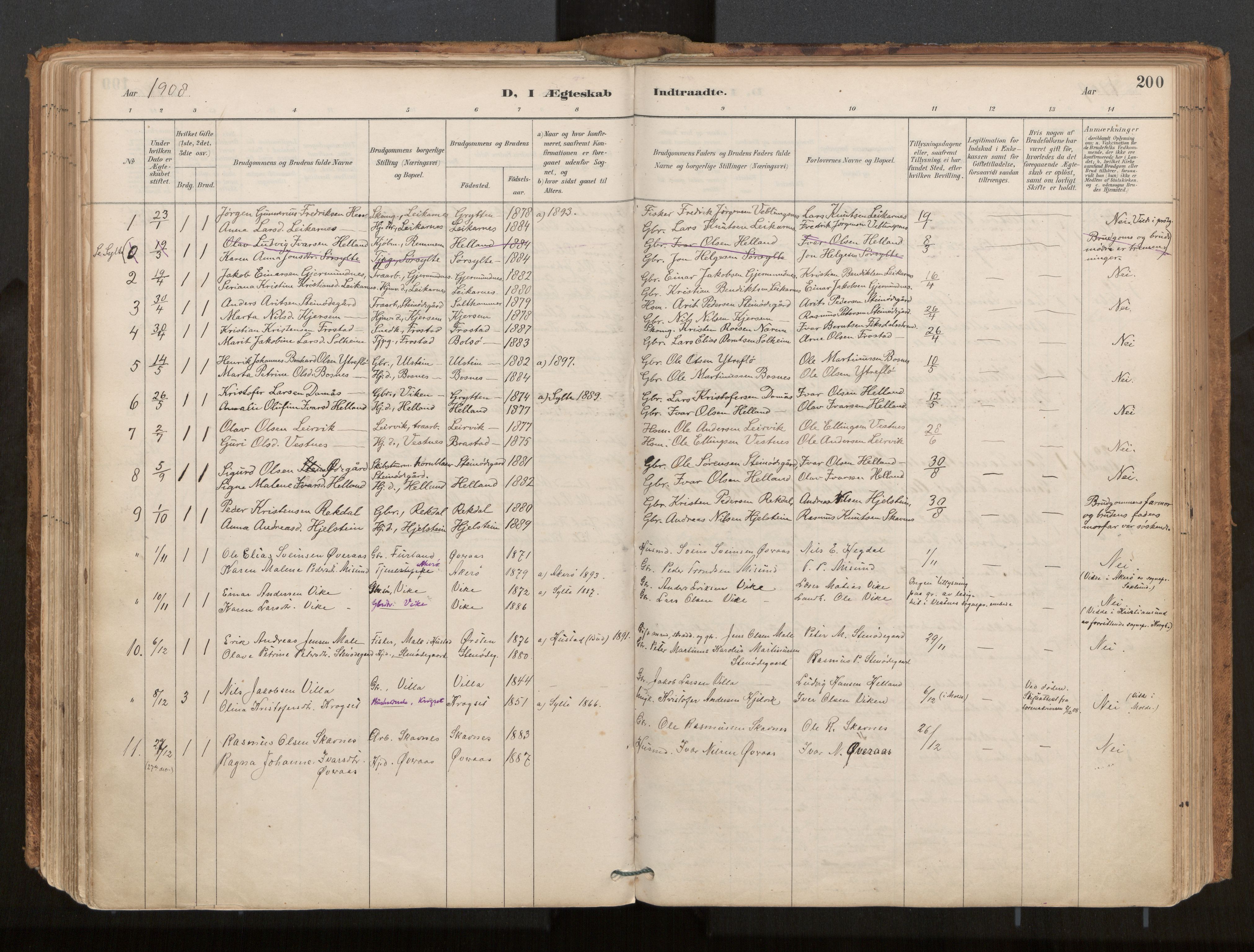 Ministerialprotokoller, klokkerbøker og fødselsregistre - Møre og Romsdal, SAT/A-1454/539/L0531: Parish register (official) no. 539A04, 1887-1913, p. 200