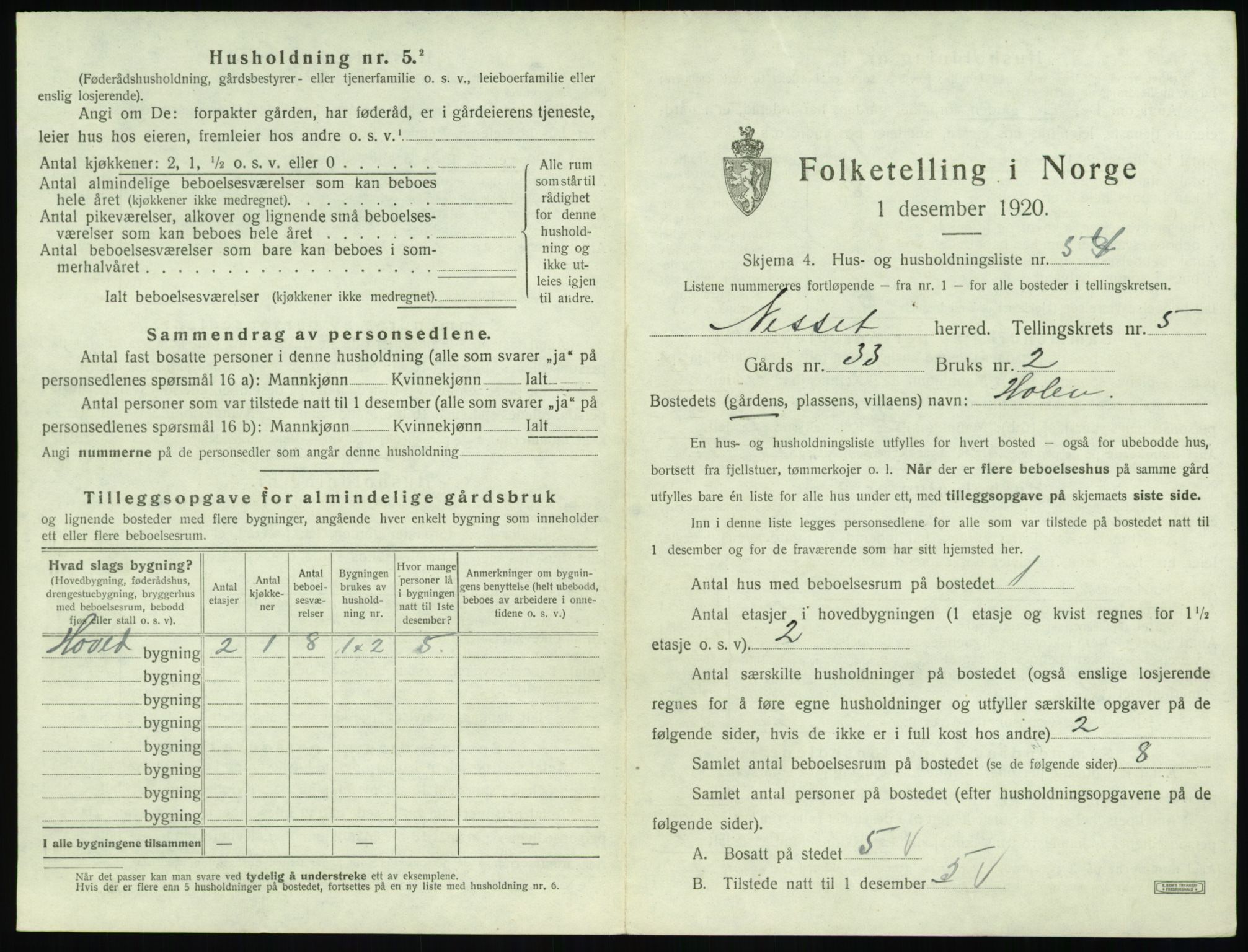 SAT, 1920 census for Nesset, 1920, p. 420