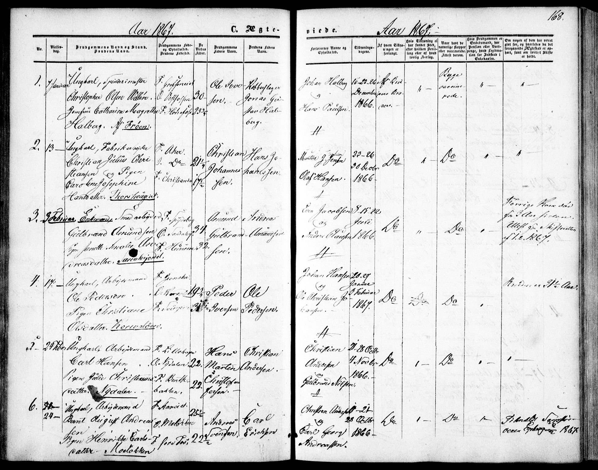 Vestre Aker prestekontor Kirkebøker, SAO/A-10025/F/Fa/L0002: Parish register (official) no. 2, 1855-1877, p. 168