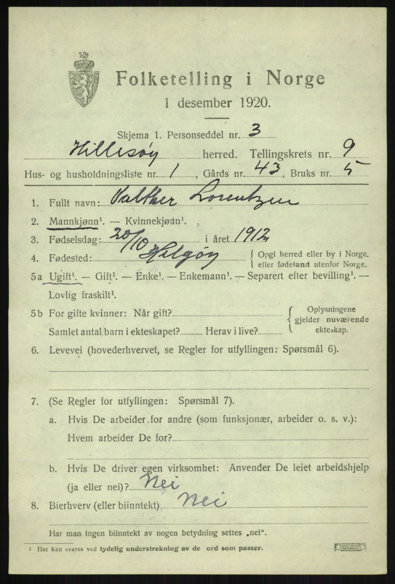 SATØ, 1920 census for Hillesøy, 1920, p. 4305