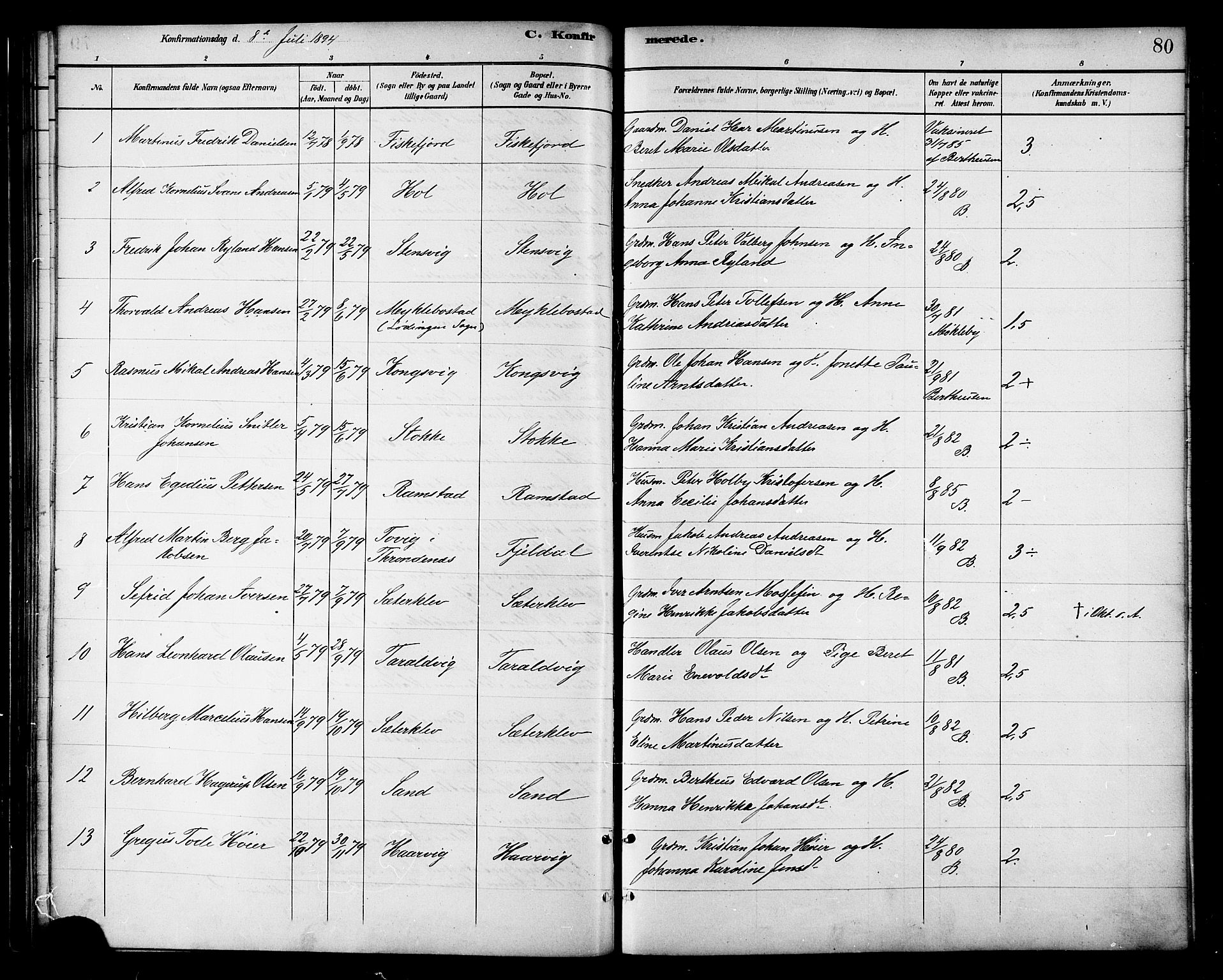 Ministerialprotokoller, klokkerbøker og fødselsregistre - Nordland, SAT/A-1459/865/L0924: Parish register (official) no. 865A02, 1885-1896, p. 80