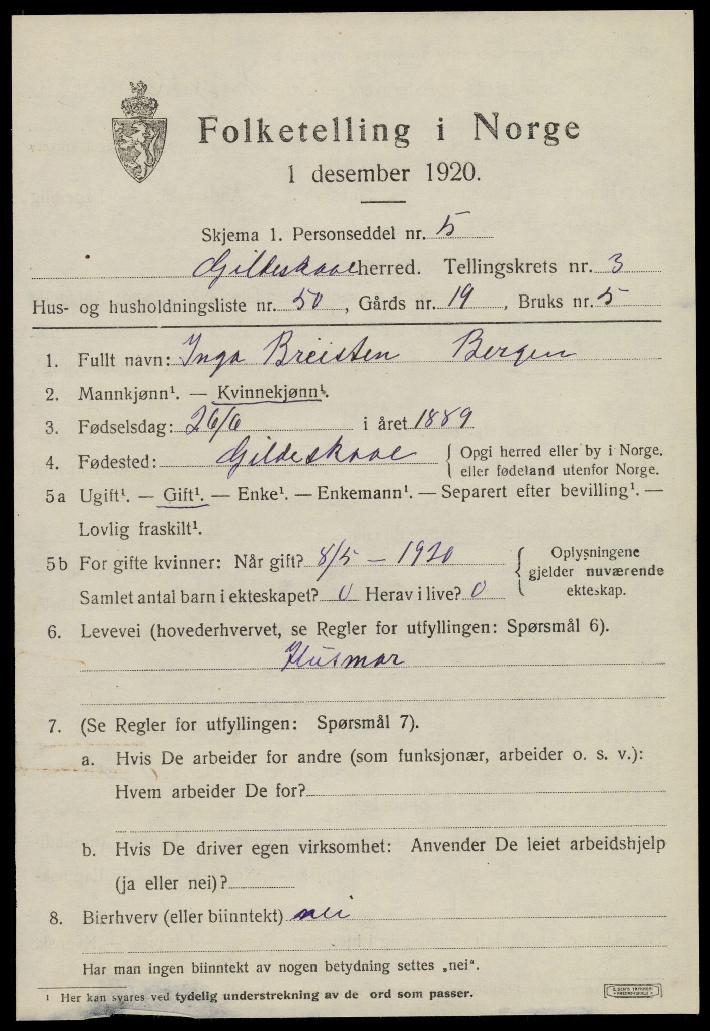 SAT, 1920 census for Gildeskål, 1920, p. 3712