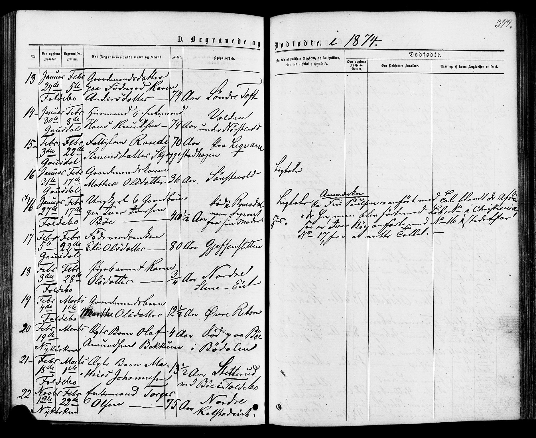 Østre Gausdal prestekontor, SAH/PREST-092/H/Ha/Haa/L0001: Parish register (official) no. 1, 1874-1886, p. 399