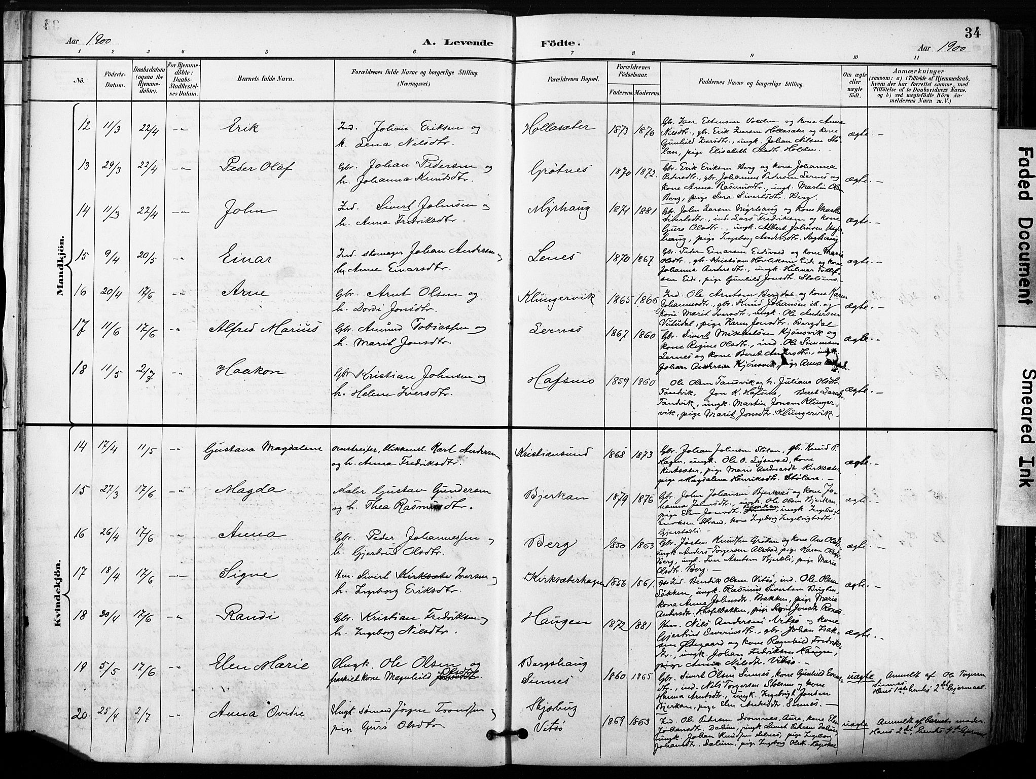 Ministerialprotokoller, klokkerbøker og fødselsregistre - Sør-Trøndelag, SAT/A-1456/630/L0497: Parish register (official) no. 630A10, 1896-1910, p. 34