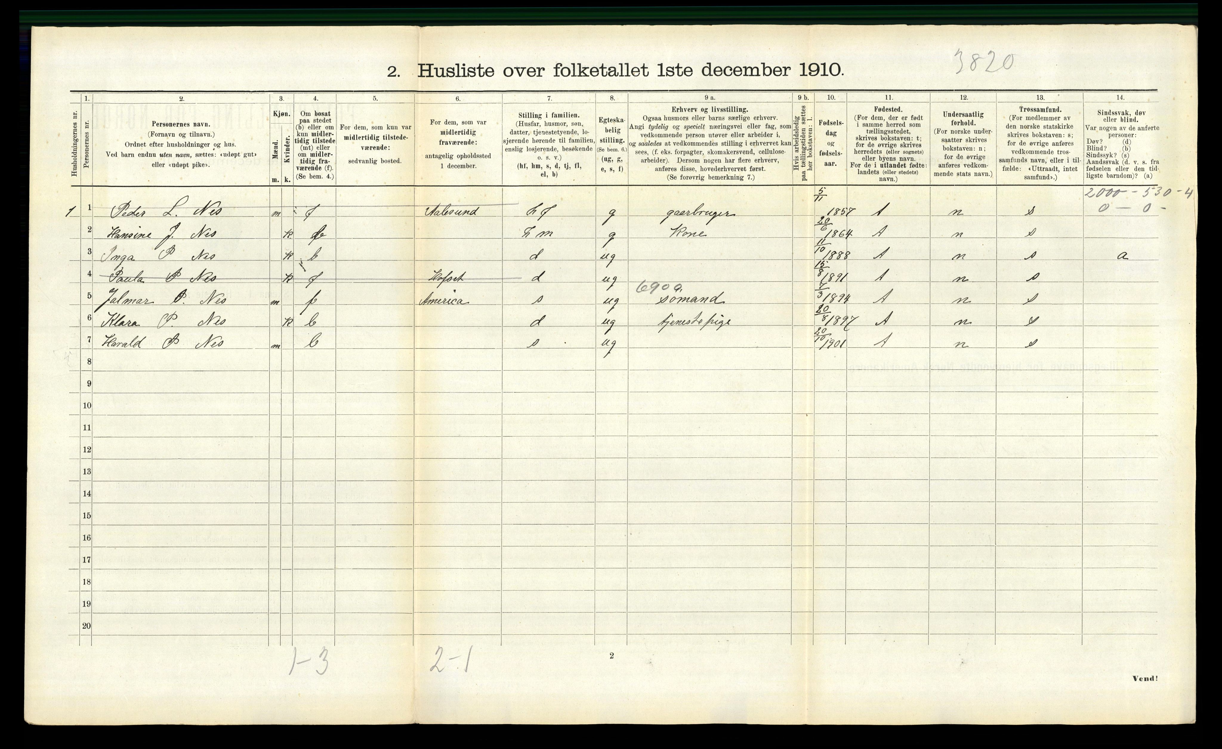 RA, 1910 census for Borgund, 1910, p. 1746