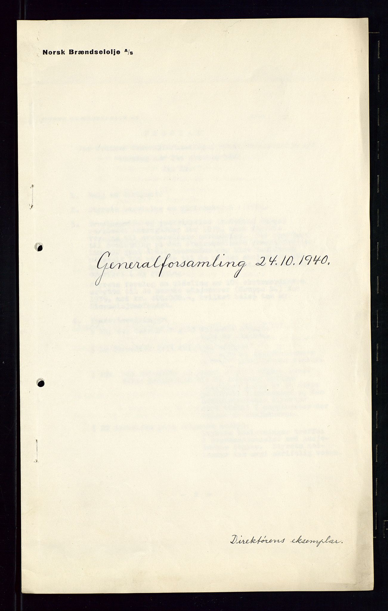 PA 1544 - Norsk Brændselolje A/S, AV/SAST-A-101965/1/A/Aa/L0004/0001: Generalforsamling / Ekstraordinær generalforsamling. Generalforsamling , 1940, p. 14