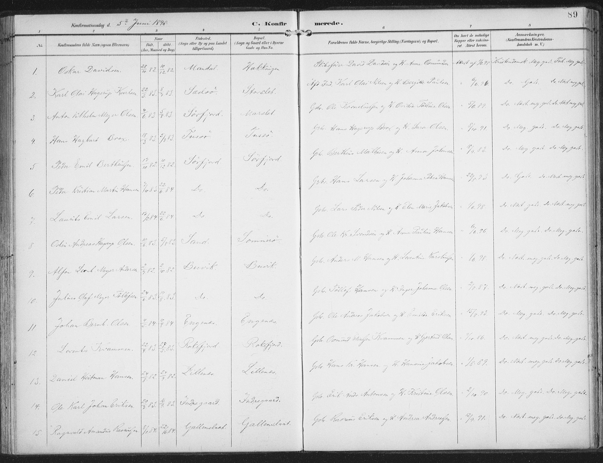 Lenvik sokneprestembete, SATØ/S-1310/H/Ha/Haa/L0015kirke: Parish register (official) no. 15, 1896-1915, p. 89