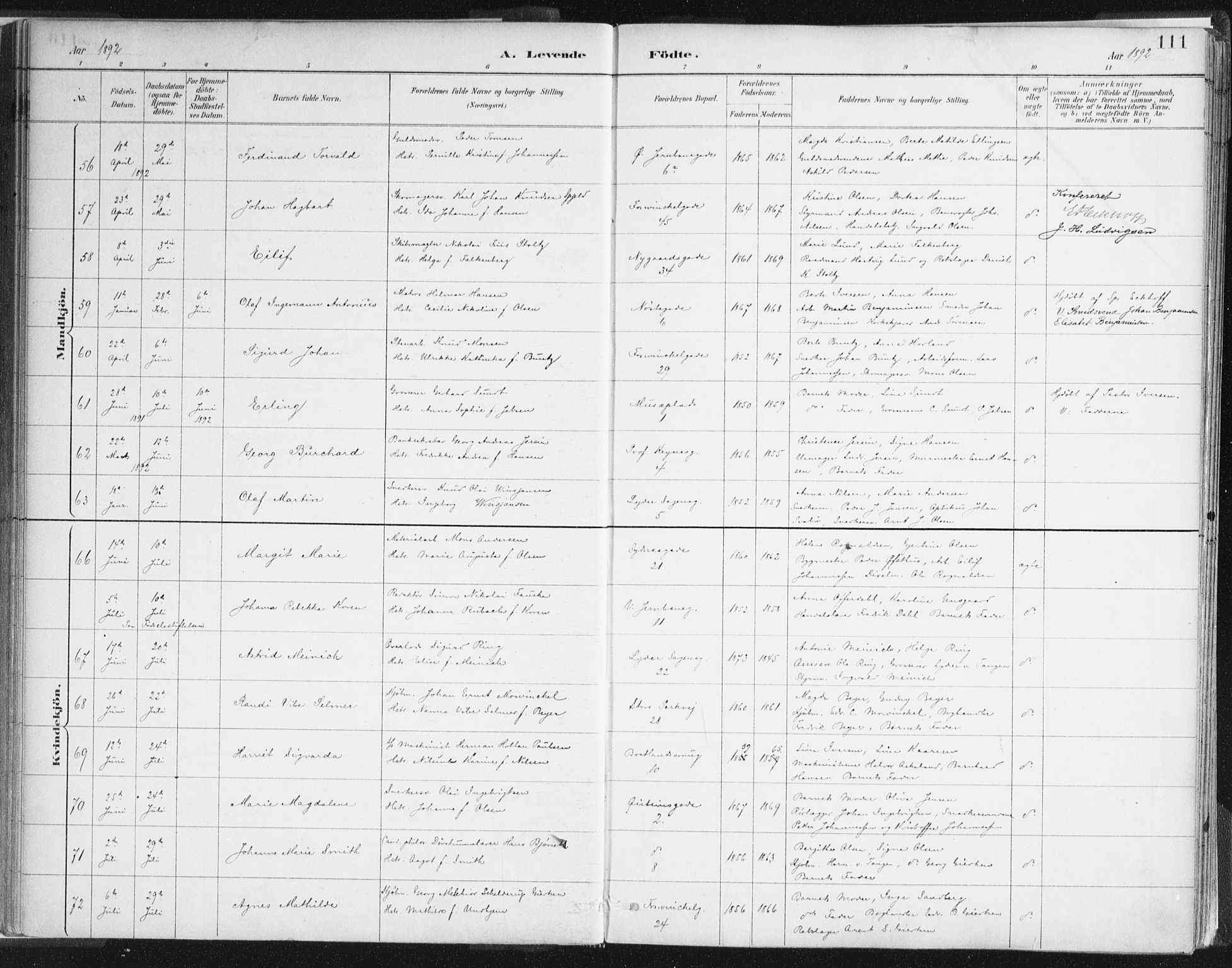 Johanneskirken sokneprestembete, SAB/A-76001/H/Haa/L0001: Parish register (official) no. A 1, 1885-1900, p. 111