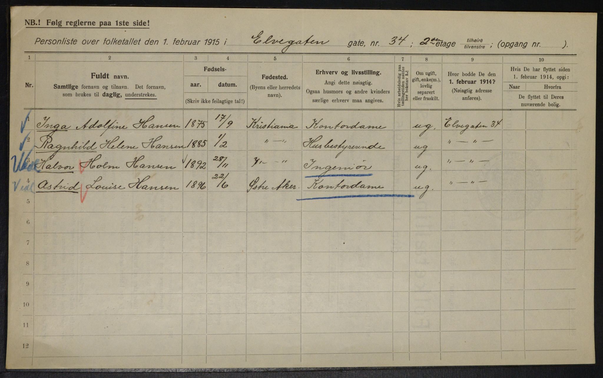 OBA, Municipal Census 1915 for Kristiania, 1915, p. 20575