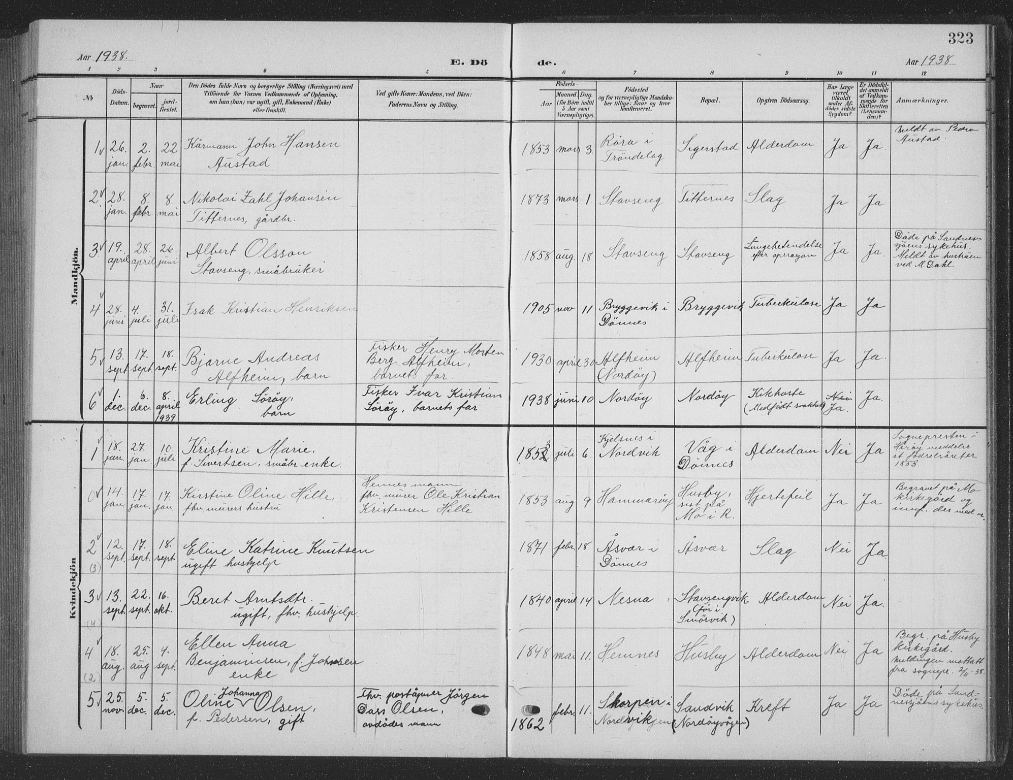 Ministerialprotokoller, klokkerbøker og fødselsregistre - Nordland, AV/SAT-A-1459/835/L0533: Parish register (copy) no. 835C05, 1906-1939, p. 323