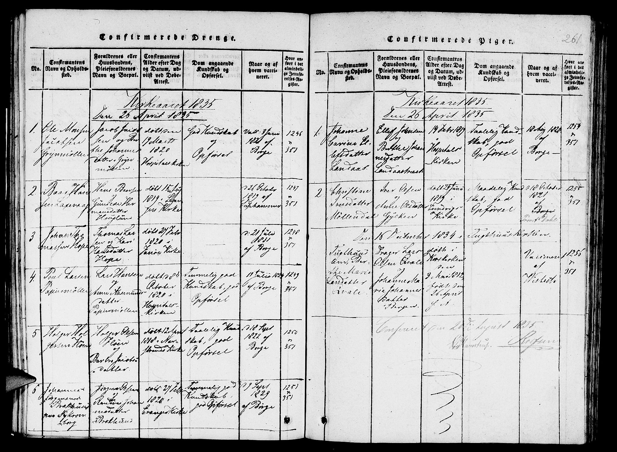 St. Jørgens hospital og Årstad sokneprestembete, AV/SAB-A-99934: Parish register (copy) no. A 1, 1816-1843, p. 261