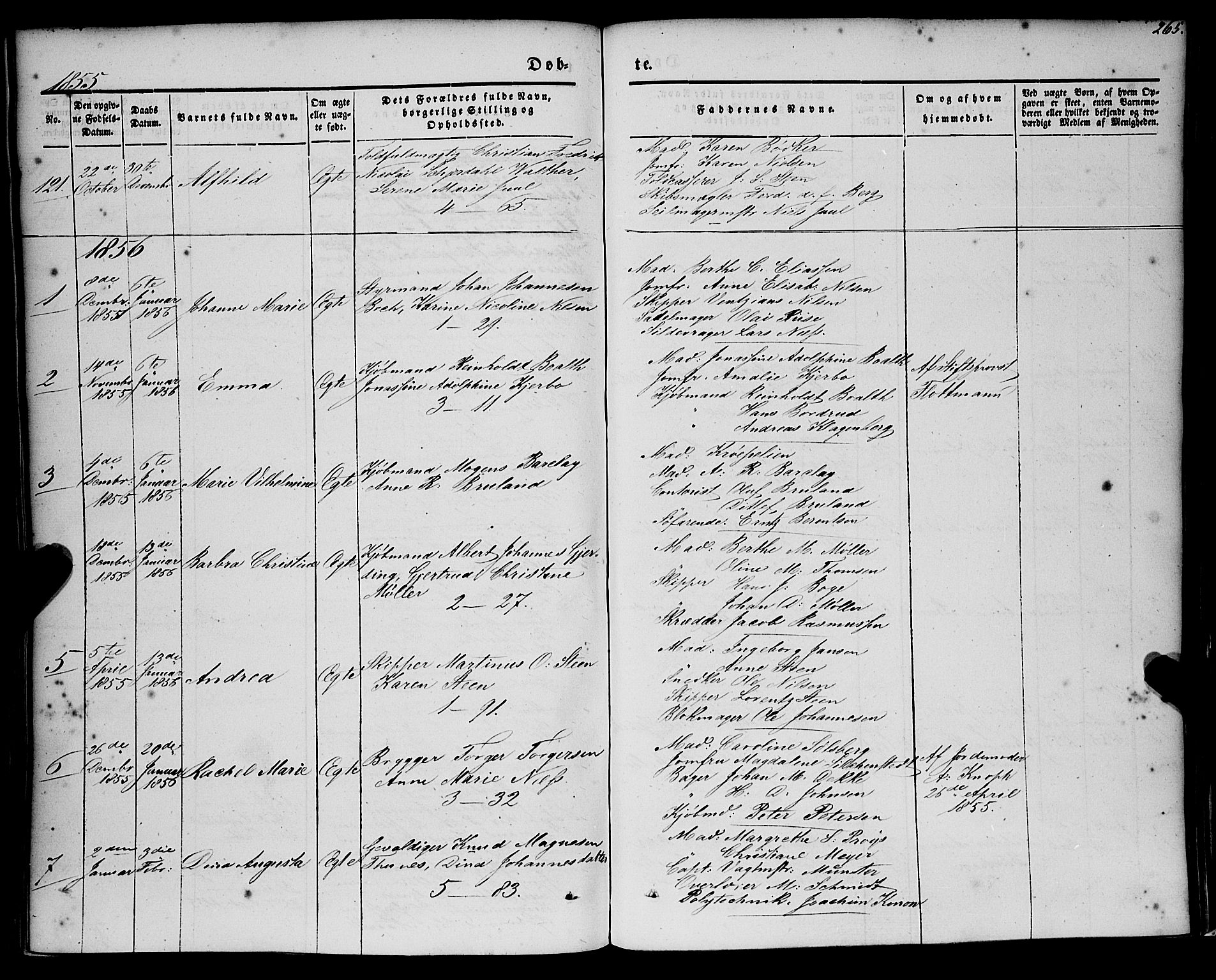 Nykirken Sokneprestembete, SAB/A-77101/H/Haa/L0014: Parish register (official) no. B 1, 1844-1858, p. 265