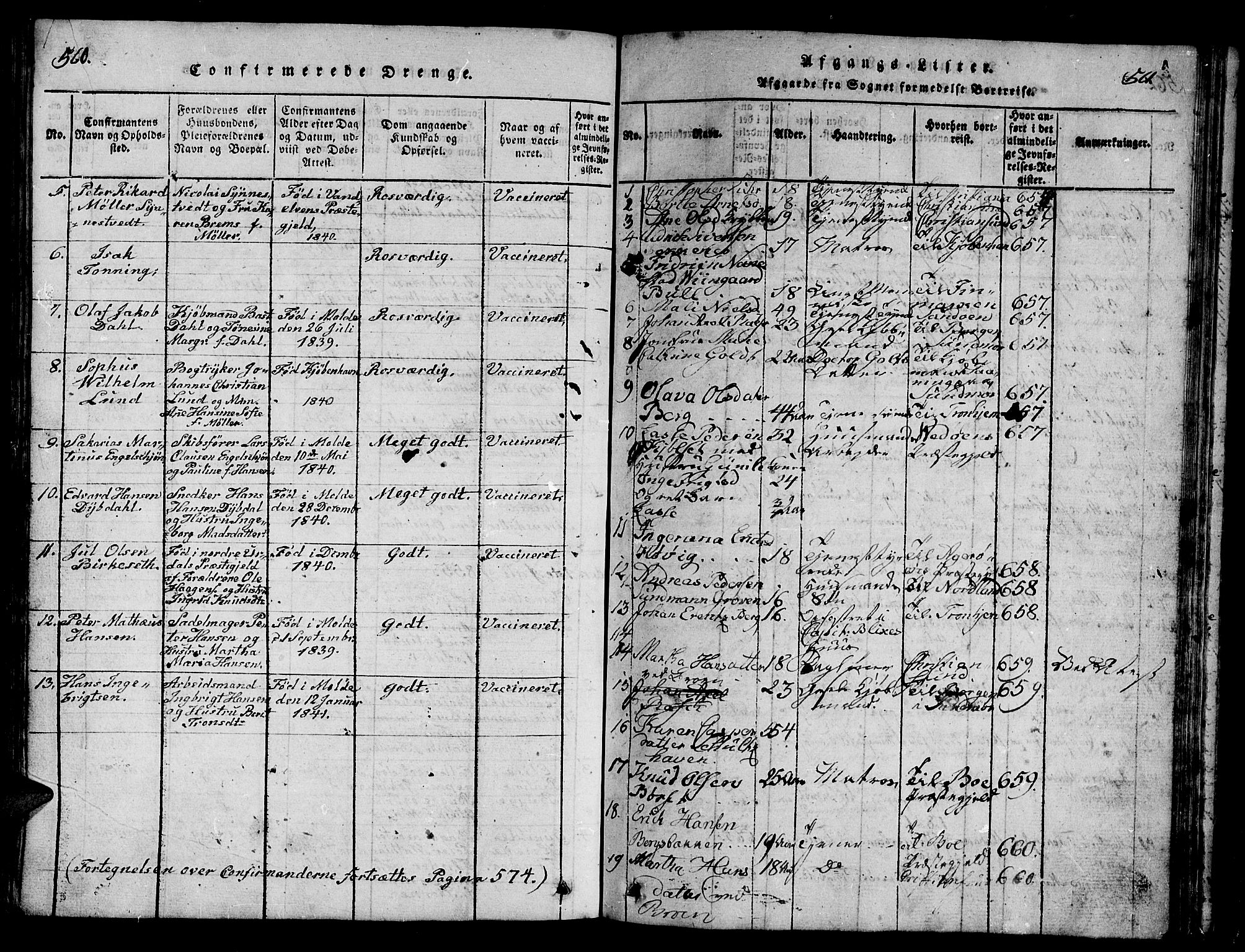Ministerialprotokoller, klokkerbøker og fødselsregistre - Møre og Romsdal, SAT/A-1454/558/L0700: Parish register (copy) no. 558C01, 1818-1868, p. 560-561