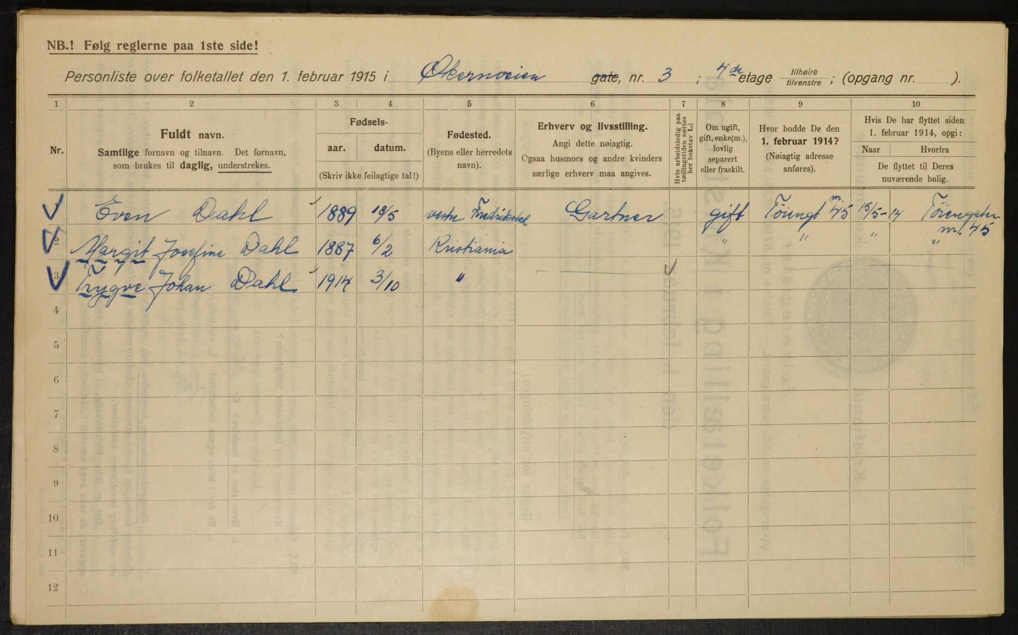 OBA, Municipal Census 1915 for Kristiania, 1915, p. 129284