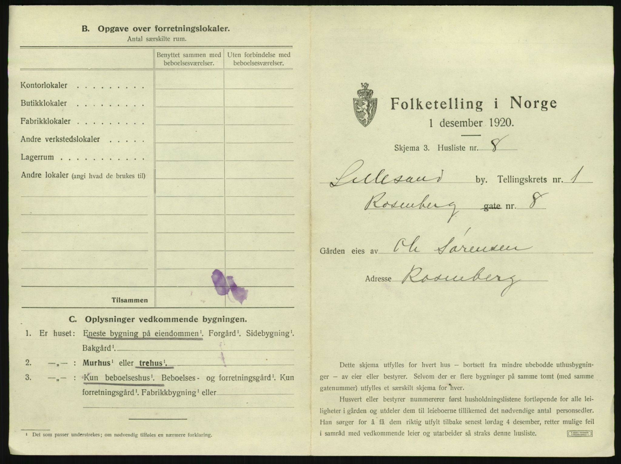 SAK, 1920 census for Lillesand, 1920, p. 35