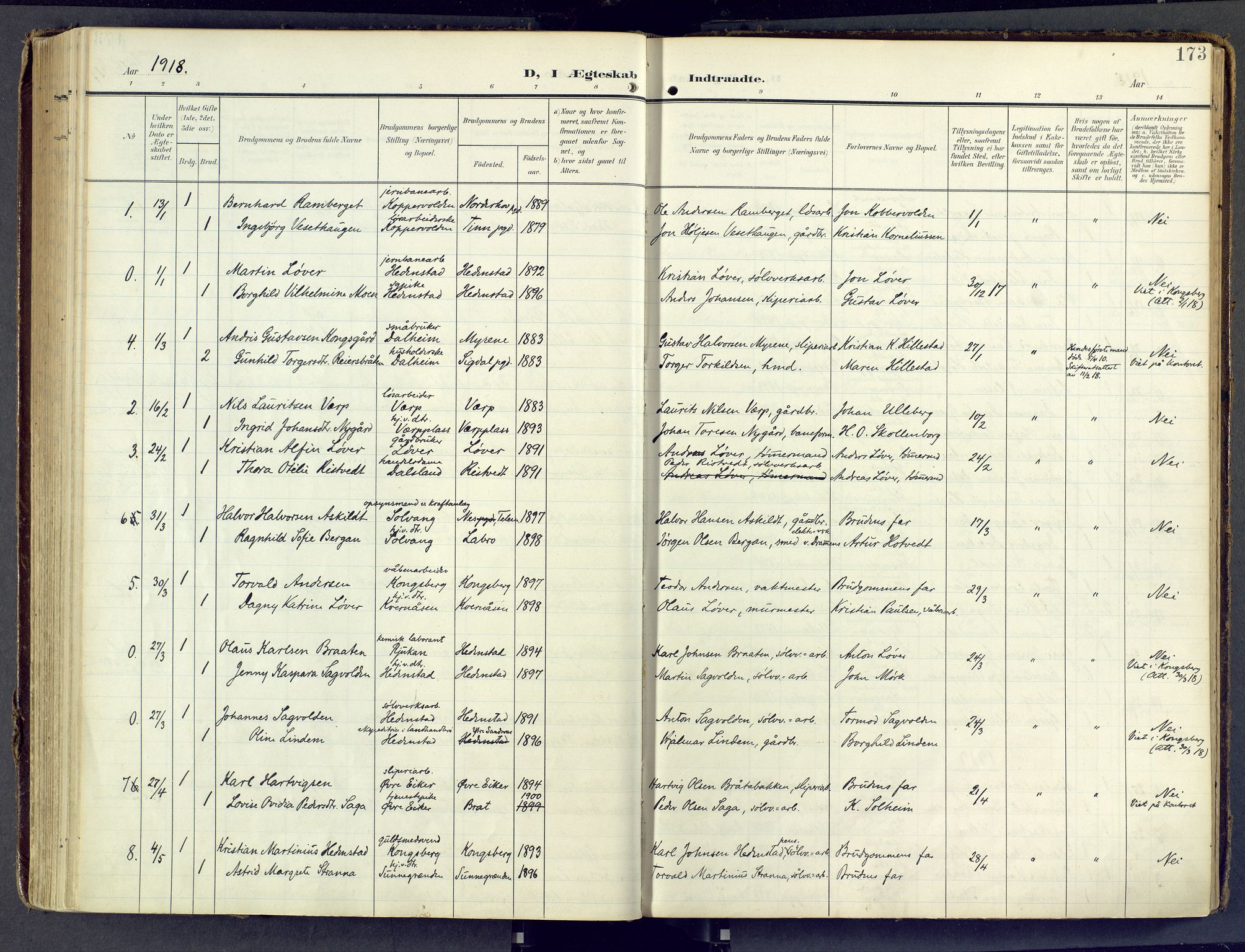 Sandsvær kirkebøker, AV/SAKO-A-244/F/Fd/L0002: Parish register (official) no. IV 2, 1906-1943, p. 173