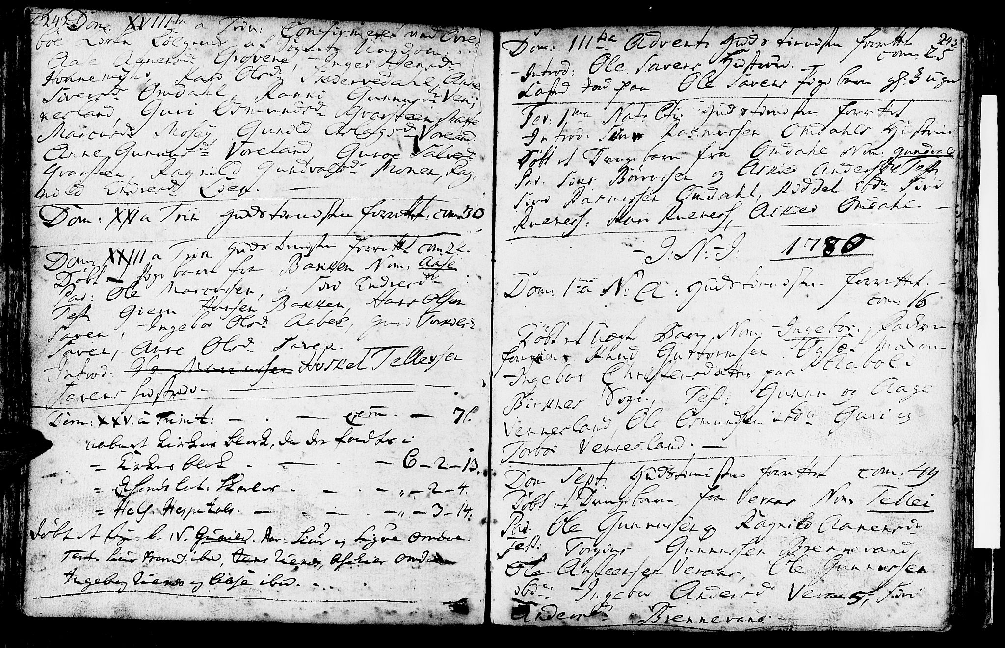 Vennesla sokneprestkontor, AV/SAK-1111-0045/Fa/Fab/L0001: Parish register (official) no. A 1, 1741-1794, p. 242-243