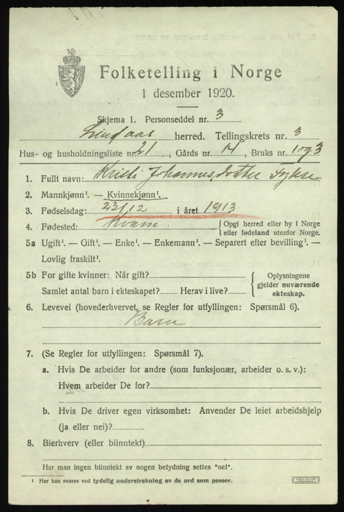 SAB, 1920 census for Lindås, 1920, p. 2235