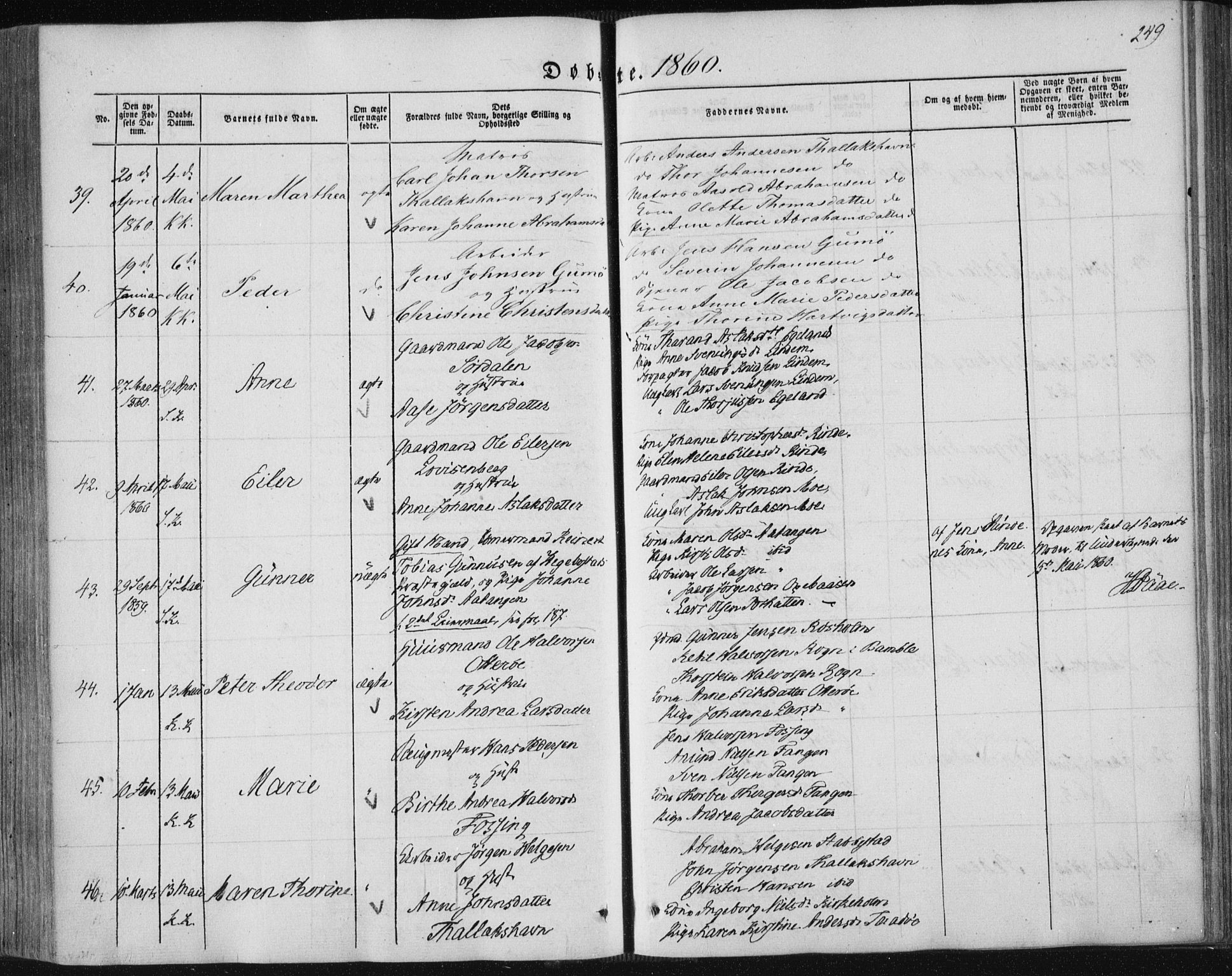 Sannidal kirkebøker, AV/SAKO-A-296/F/Fa/L0008: Parish register (official) no. 8, 1847-1862, p. 249