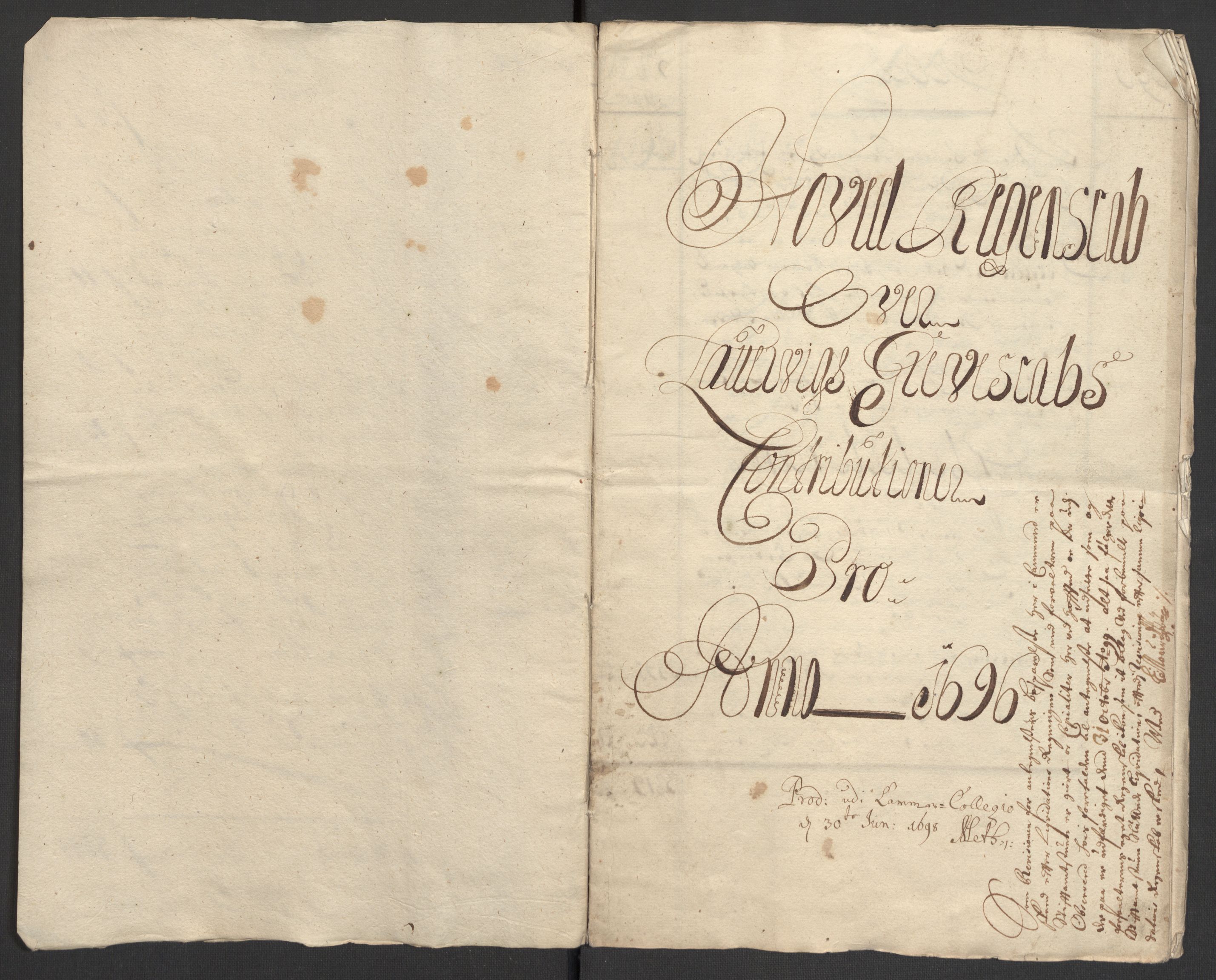 Rentekammeret inntil 1814, Reviderte regnskaper, Fogderegnskap, RA/EA-4092/R33/L1975: Fogderegnskap Larvik grevskap, 1696-1697, p. 6