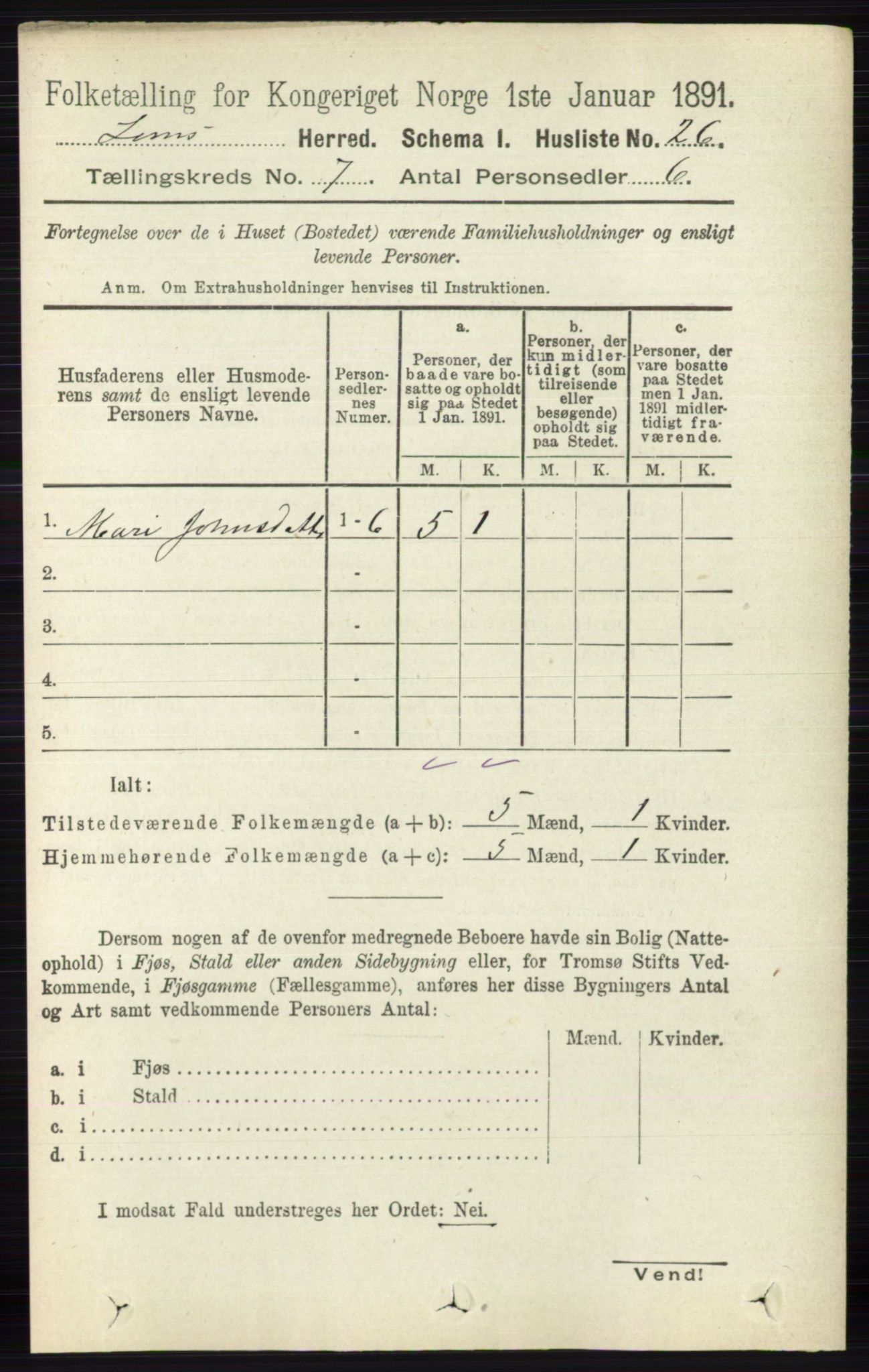 RA, 1891 census for 0514 Lom, 1891, p. 2785