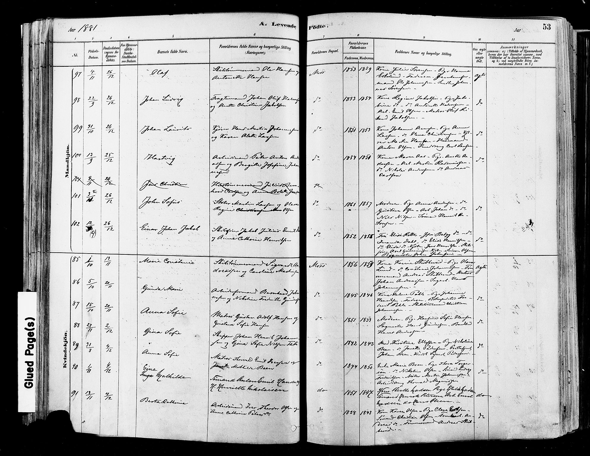 Moss prestekontor Kirkebøker, AV/SAO-A-2003/F/Fb/L0001: Parish register (official) no. II 1, 1878-1886, p. 53