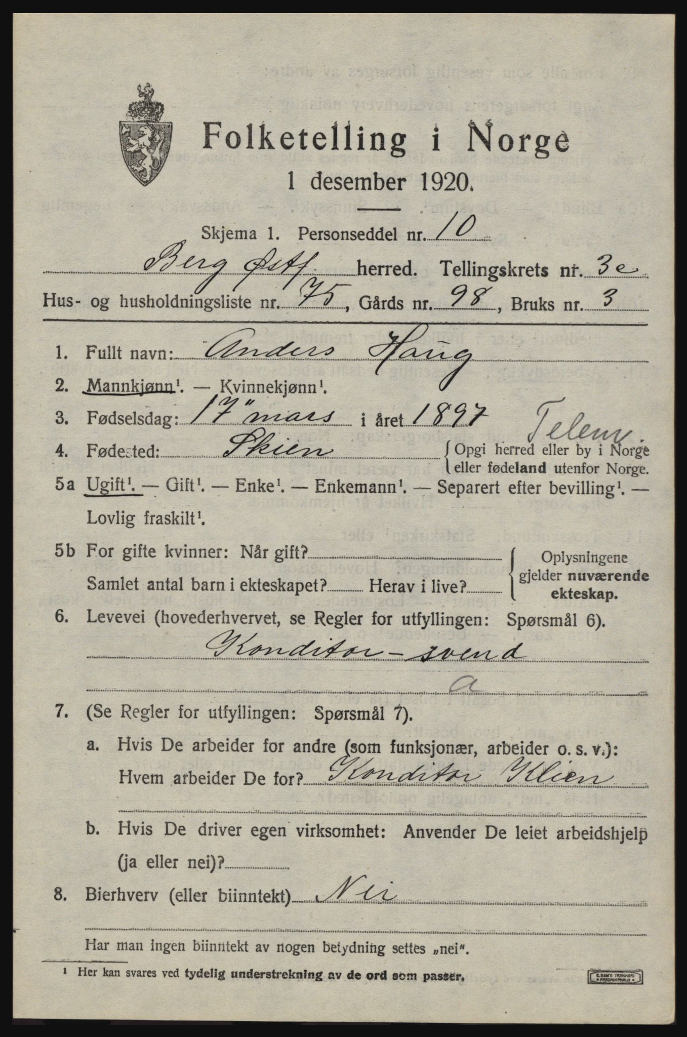 SAO, 1920 census for Berg, 1920, p. 8115