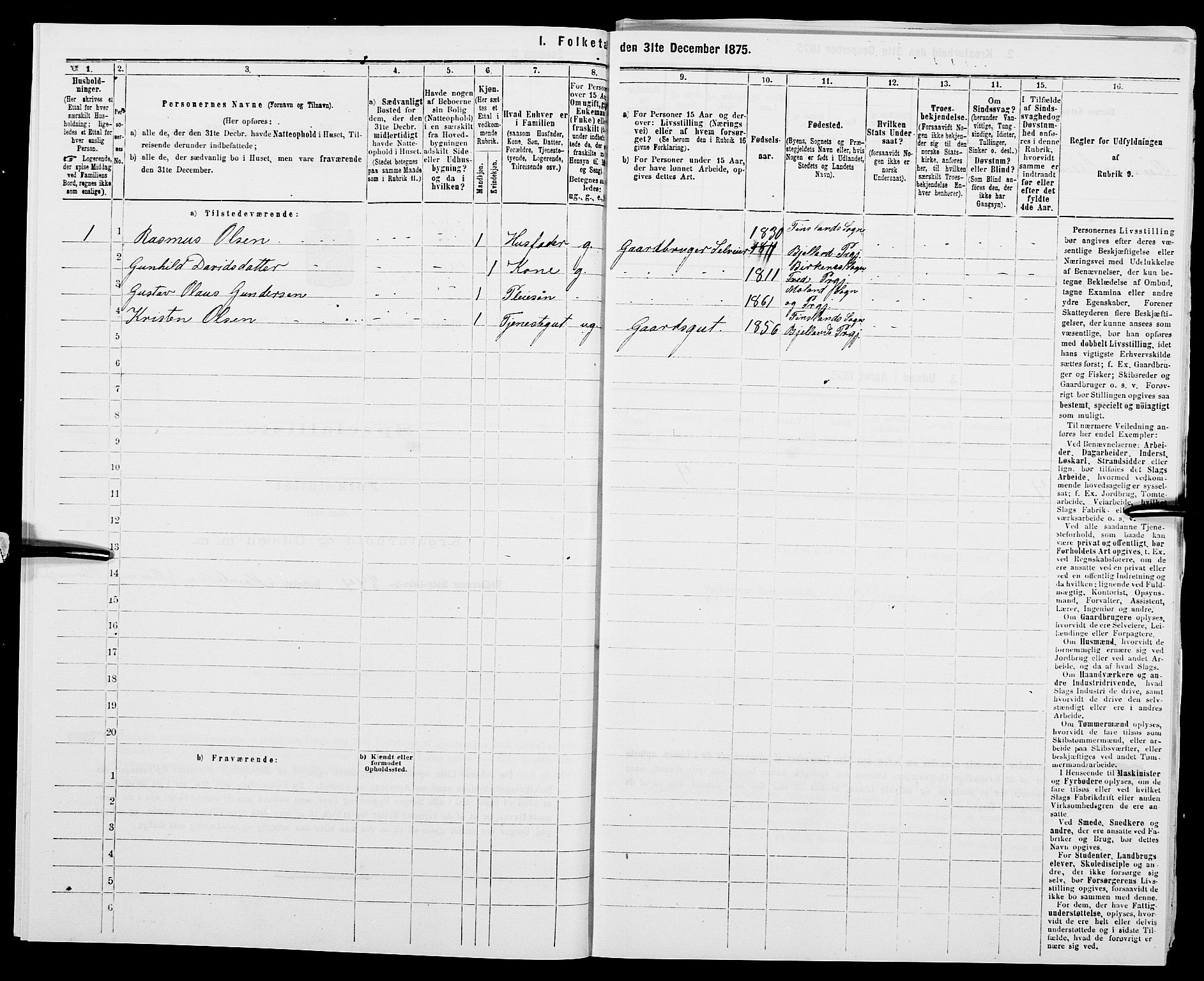 SAK, 1875 census for 1024P Bjelland, 1875, p. 899