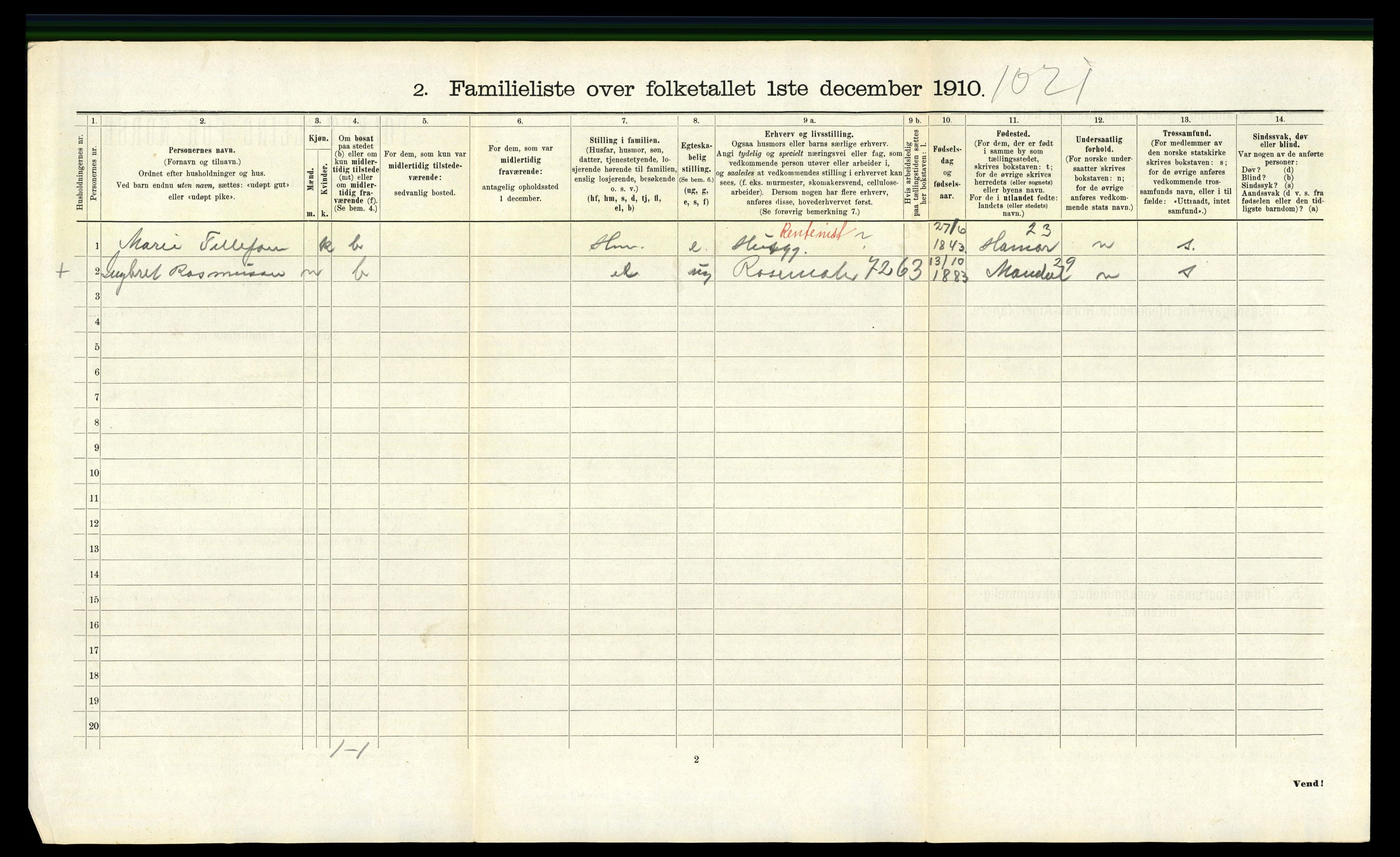 RA, 1910 census for Kristiansand, 1910, p. 7297