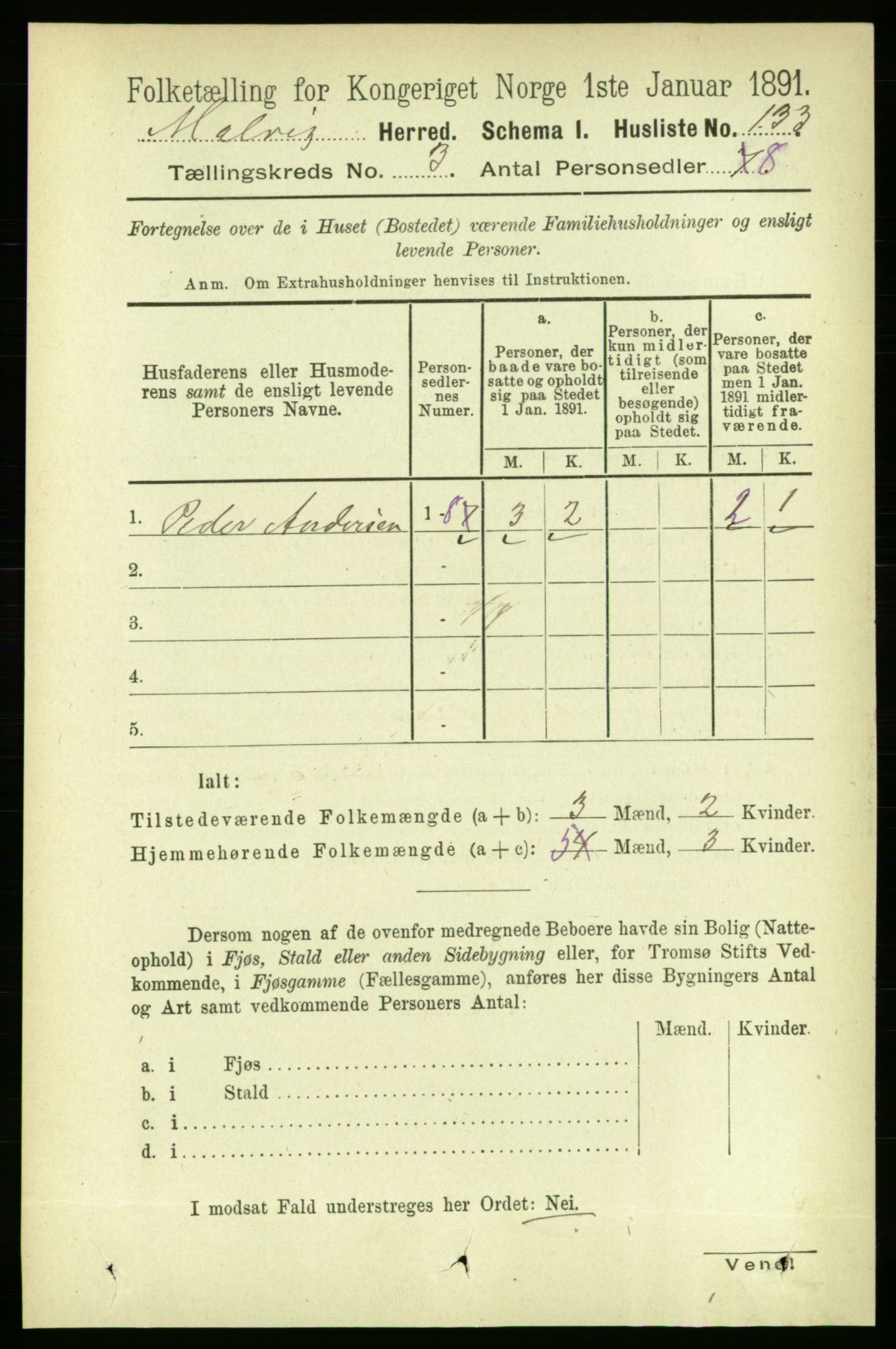 RA, 1891 census for 1663 Malvik, 1891, p. 1496