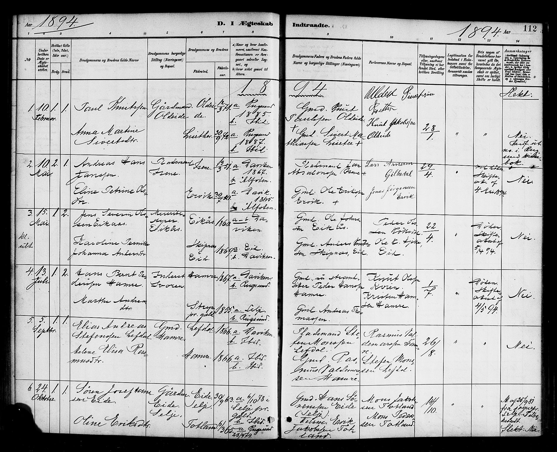 Davik sokneprestembete, AV/SAB-A-79701/H/Haa/Haab/L0001: Parish register (official) no. B 1, 1882-1900, p. 112