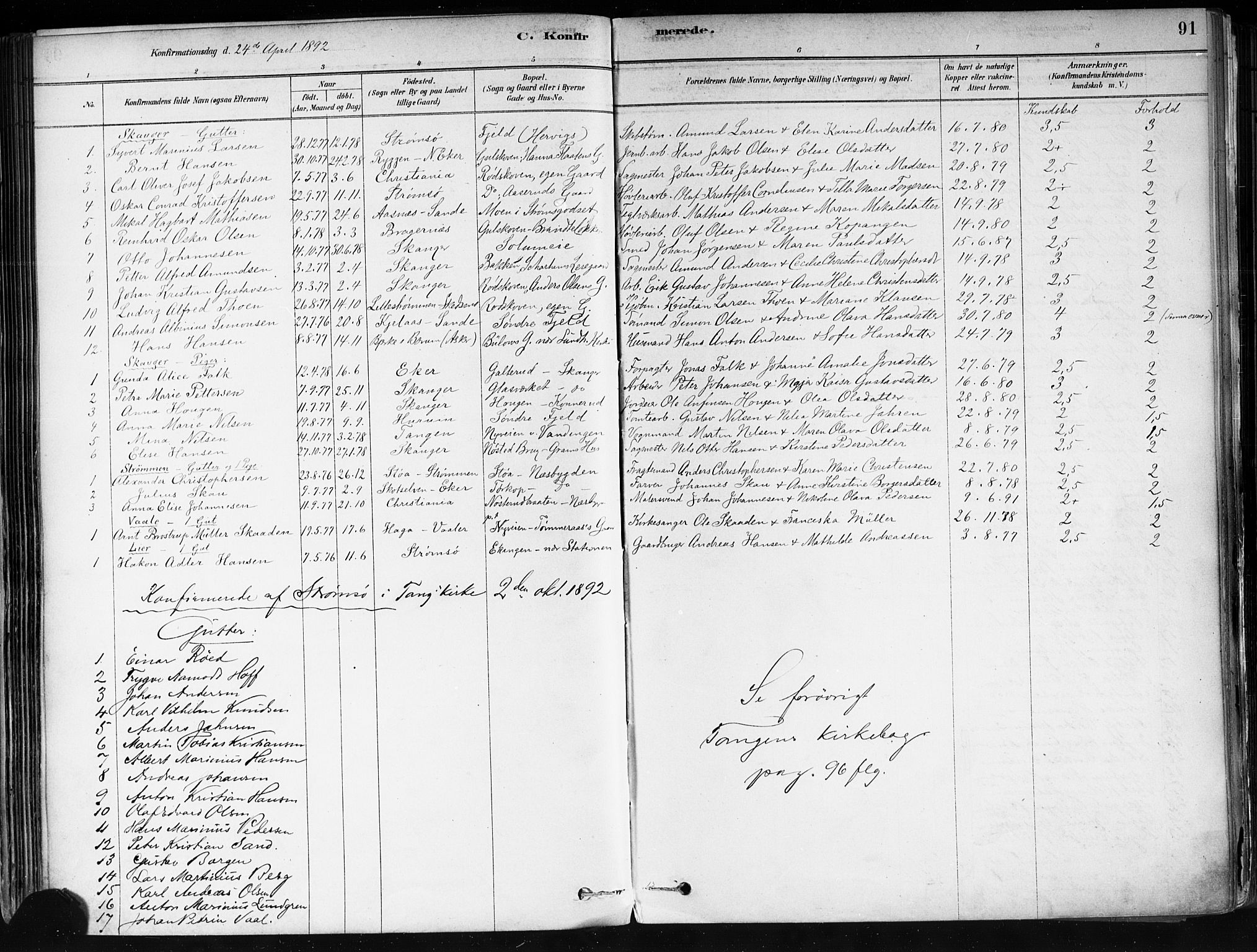 Strømsø kirkebøker, AV/SAKO-A-246/F/Fa/L0022: Parish register (official) no. I 22, 1879-1899, p. 91