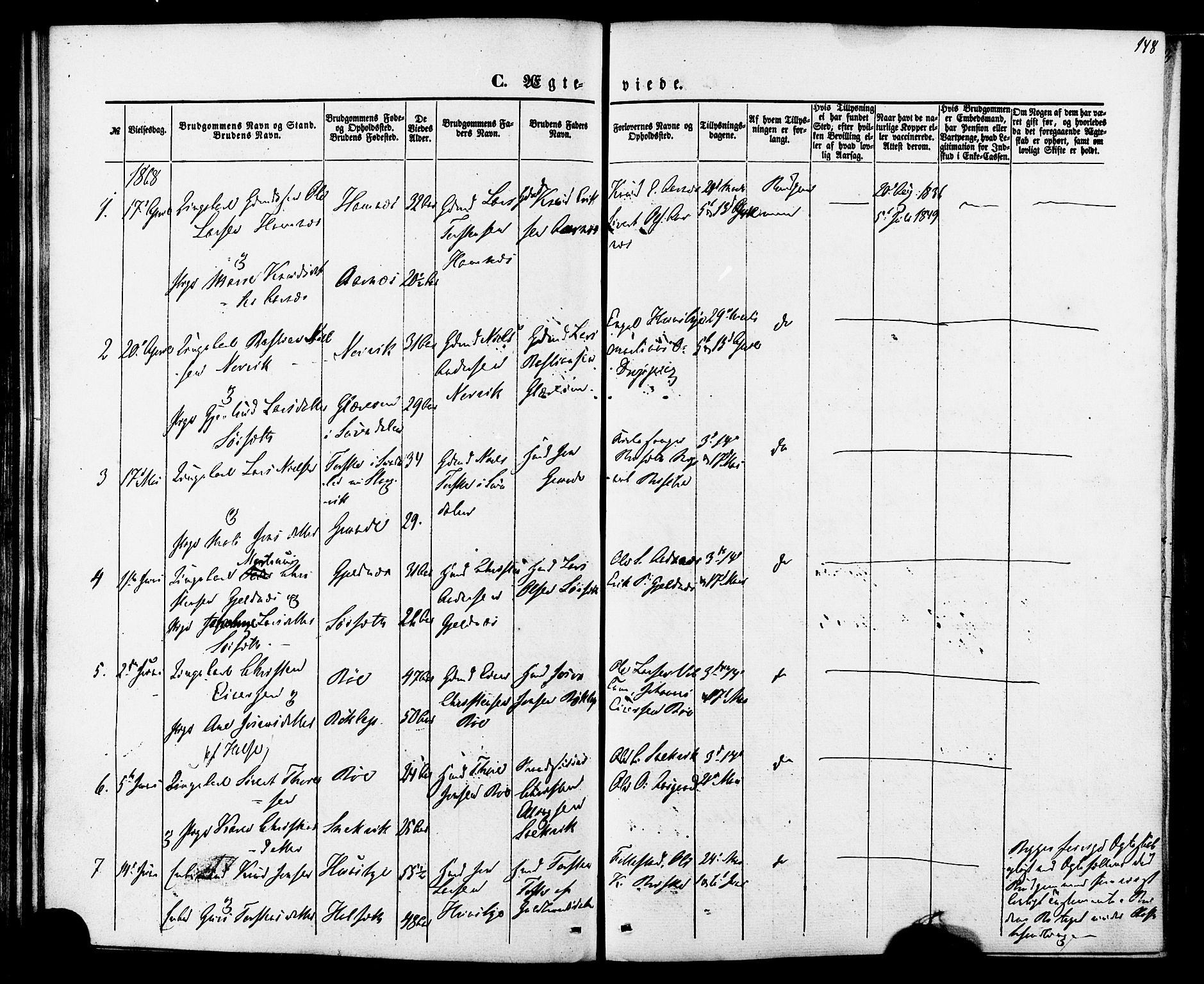 Ministerialprotokoller, klokkerbøker og fødselsregistre - Møre og Romsdal, AV/SAT-A-1454/592/L1027: Parish register (official) no. 592A05, 1865-1878, p. 148