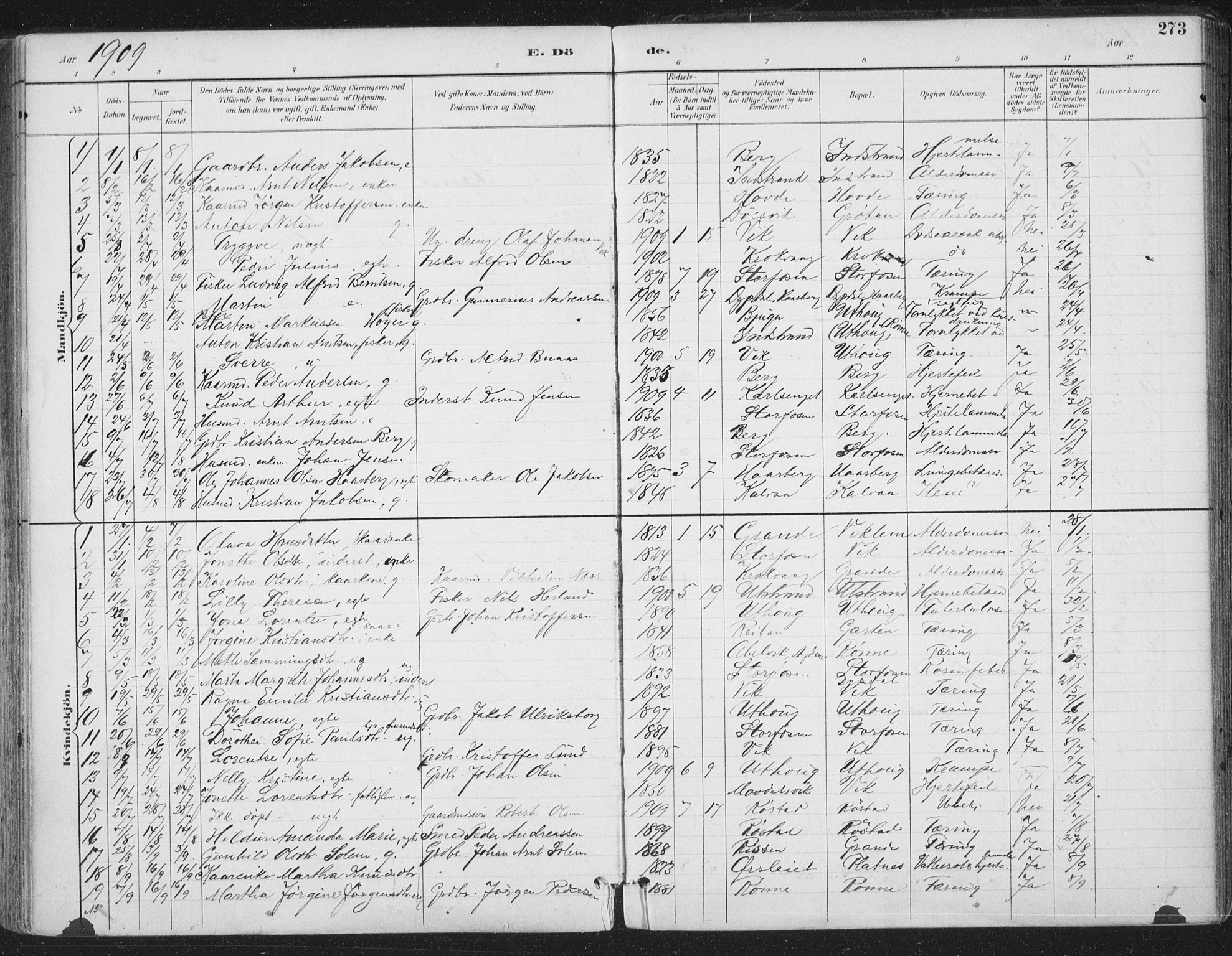 Ministerialprotokoller, klokkerbøker og fødselsregistre - Sør-Trøndelag, SAT/A-1456/659/L0743: Parish register (official) no. 659A13, 1893-1910, p. 273