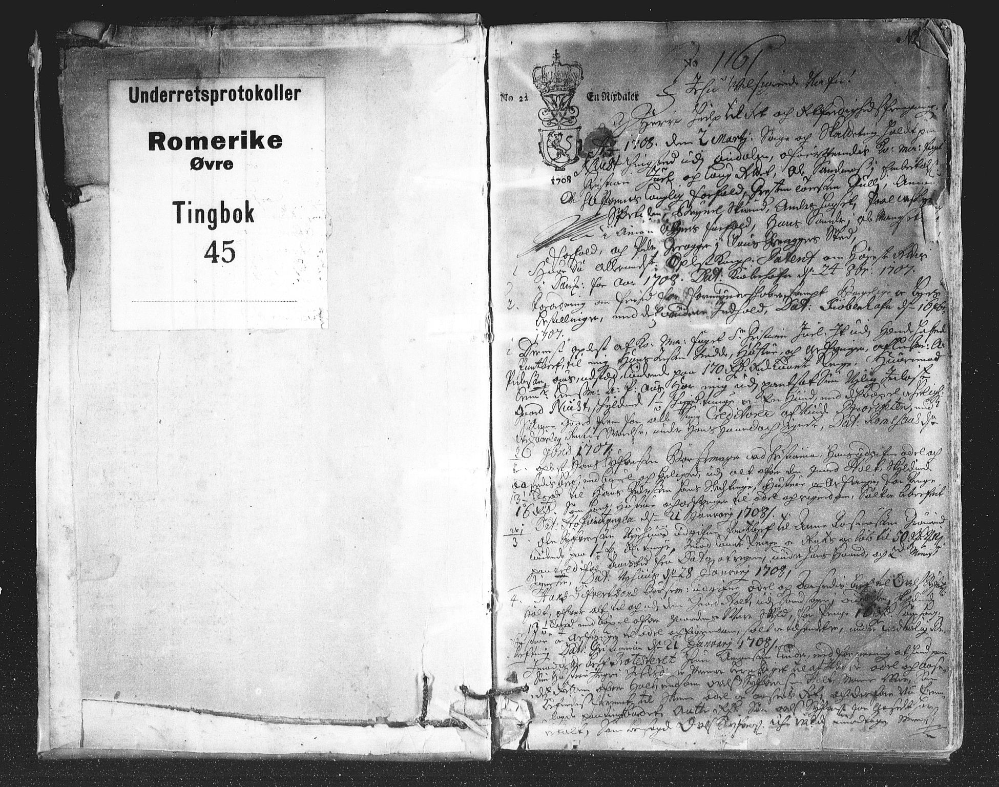 Øvre Romerike sorenskriveri, AV/SAO-A-10649/F/Fb/L0045: Tingbok 45, 1708-1709, p. 0b-1a