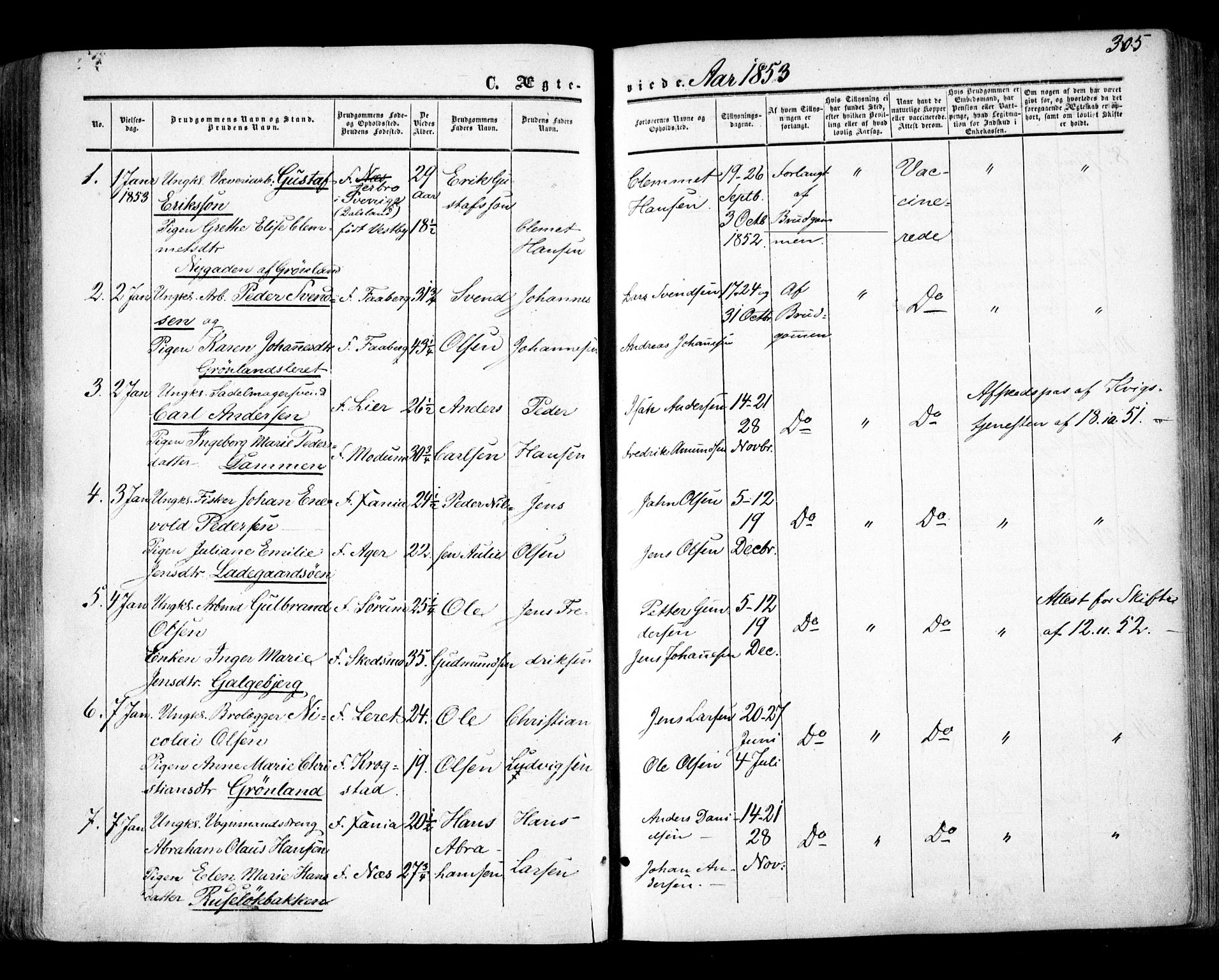 Aker prestekontor kirkebøker, SAO/A-10861/F/L0020: Parish register (official) no. 20, 1853-1857, p. 305