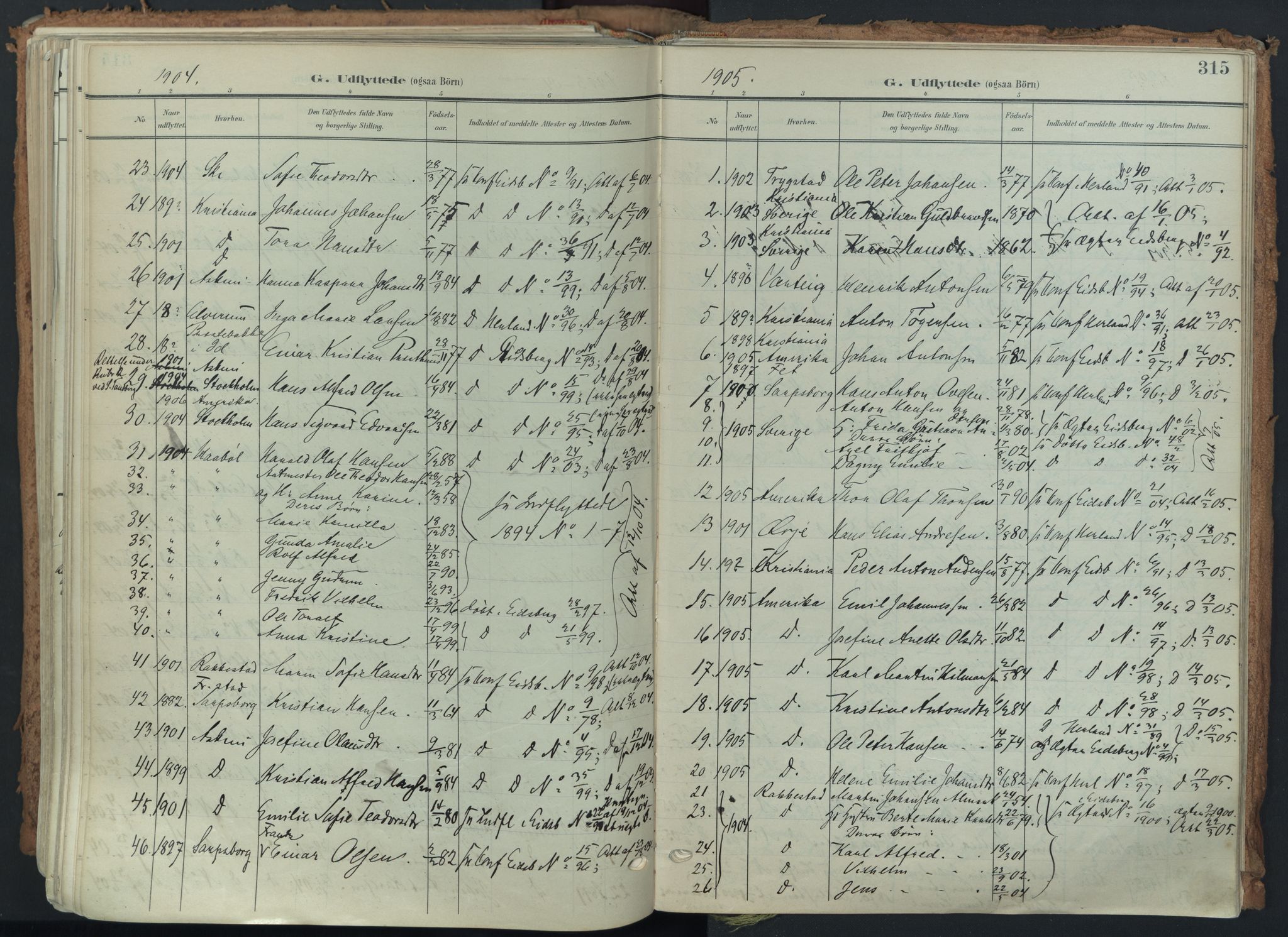 Eidsberg prestekontor Kirkebøker, AV/SAO-A-10905/F/Fa/L0014: Parish register (official) no. I 14, 1902-1919, p. 315