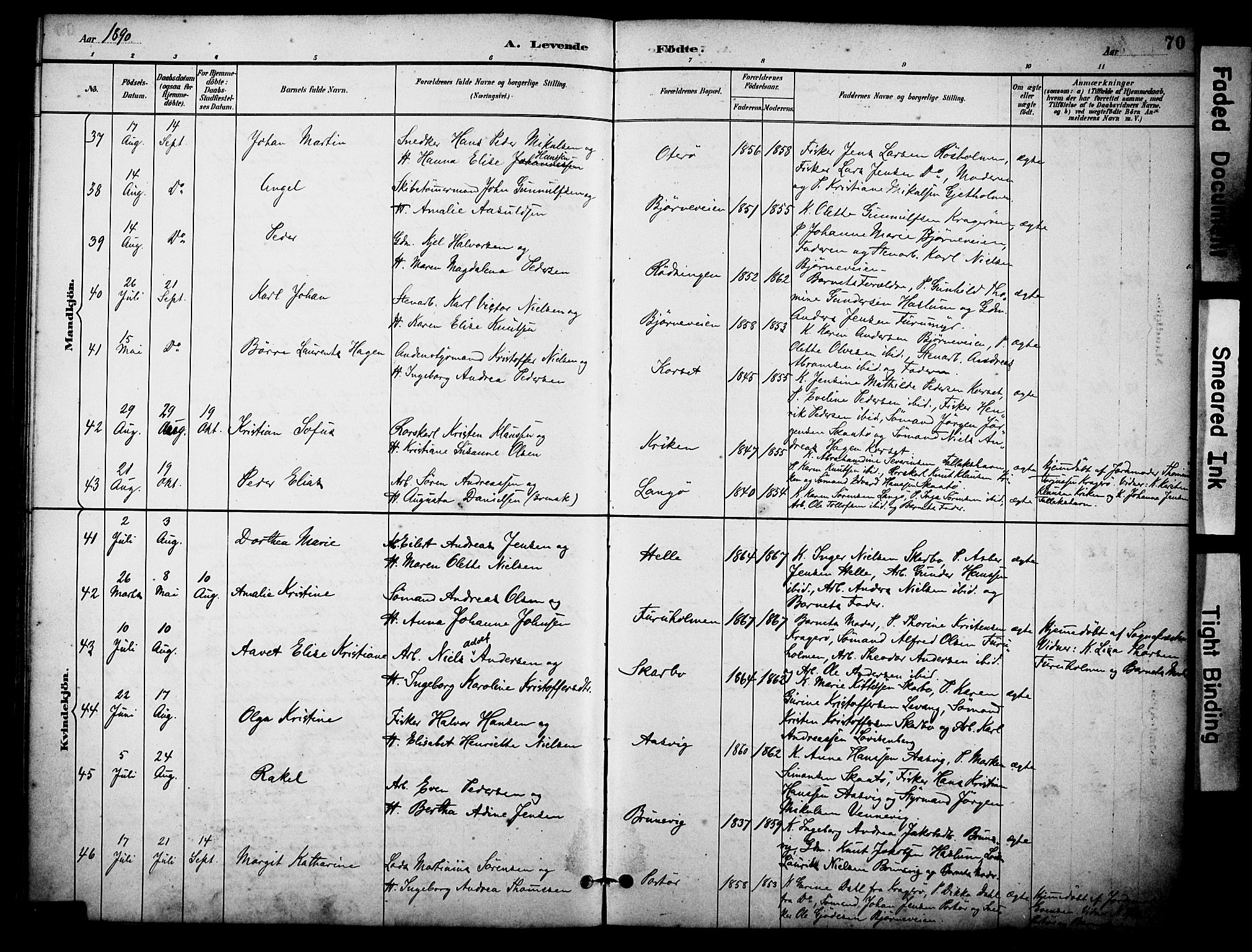 Skåtøy kirkebøker, AV/SAKO-A-304/F/Fa/L0002: Parish register (official) no. I 2, 1884-1899, p. 70