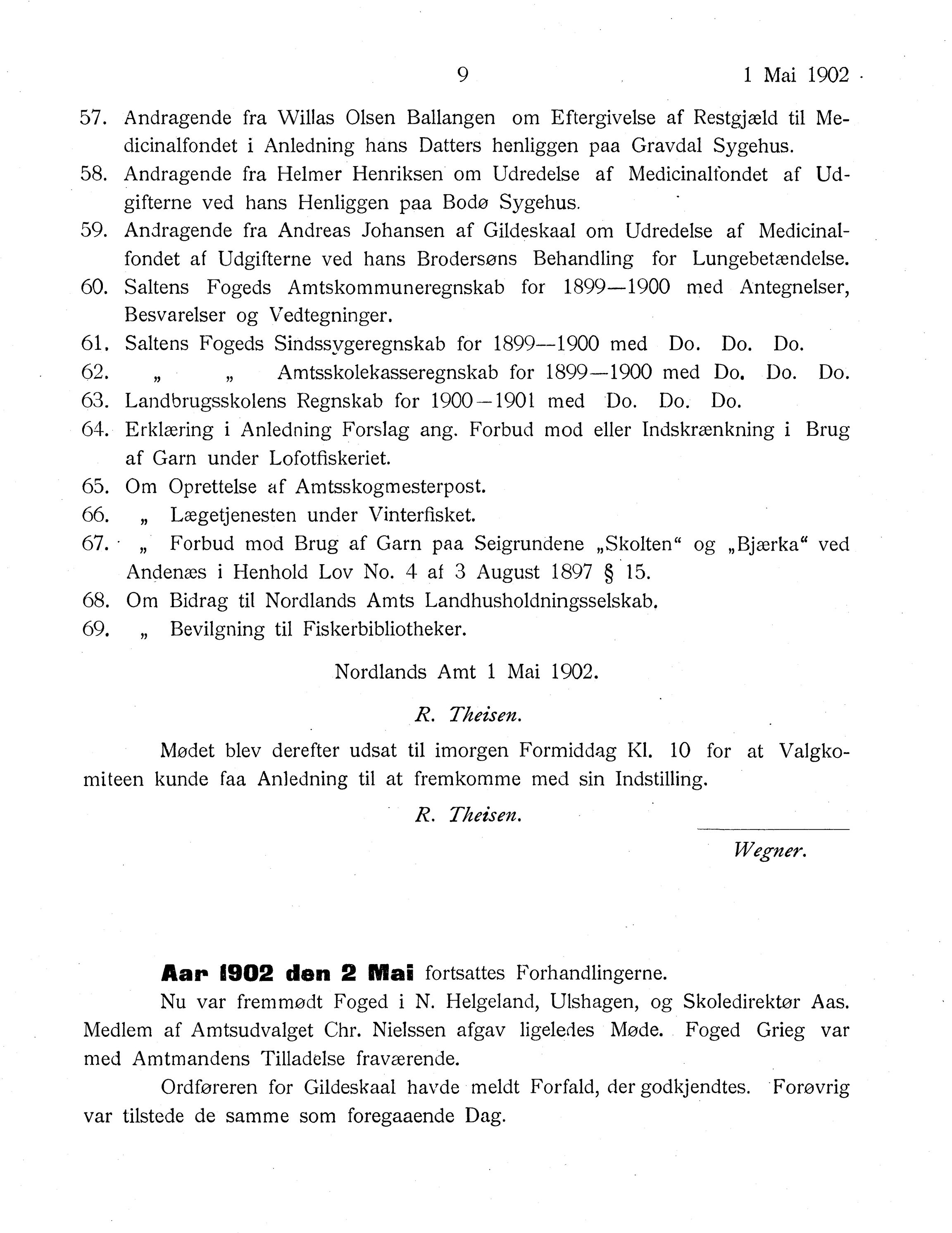 Nordland Fylkeskommune. Fylkestinget, AIN/NFK-17/176/A/Ac/L0025: Fylkestingsforhandlinger 1902, 1902, p. 9