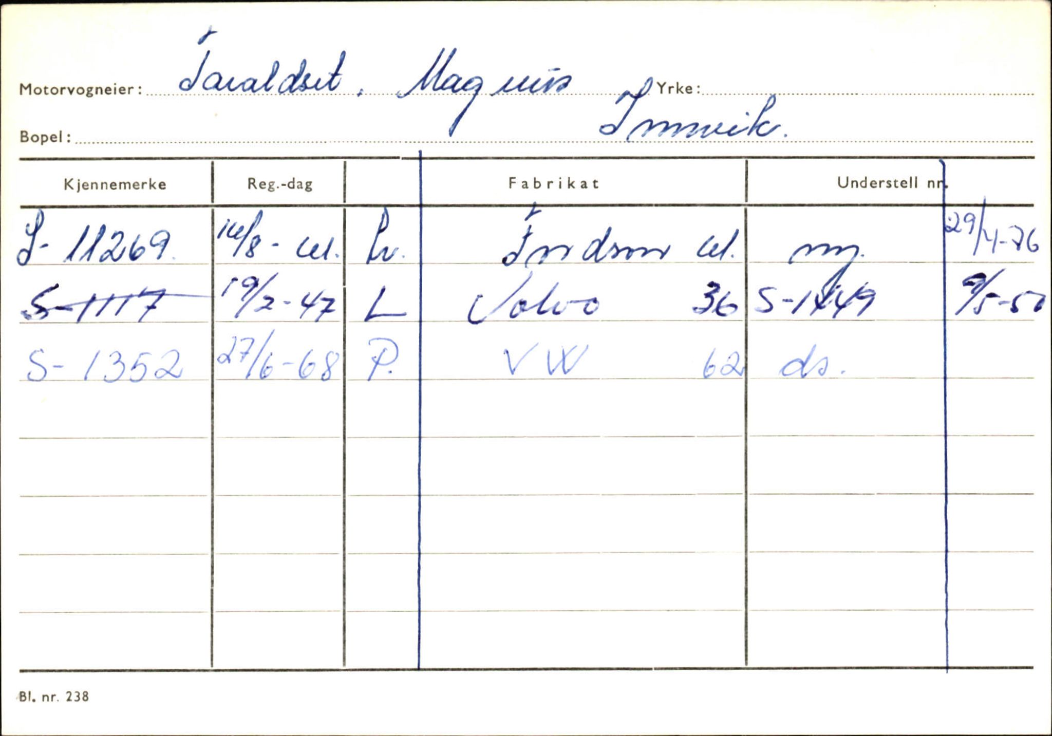 Statens vegvesen, Sogn og Fjordane vegkontor, SAB/A-5301/4/F/L0131: Eigarregister Høyanger P-Å. Stryn S-Å, 1945-1975, p. 1874