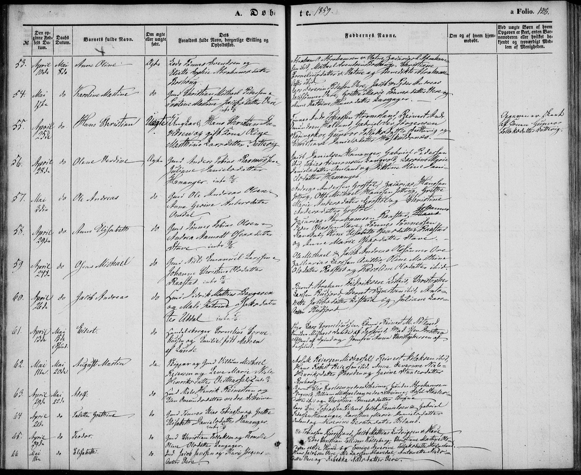 Lista sokneprestkontor, AV/SAK-1111-0027/F/Fb/L0002: Parish register (copy) no. B 2, 1847-1862, p. 128