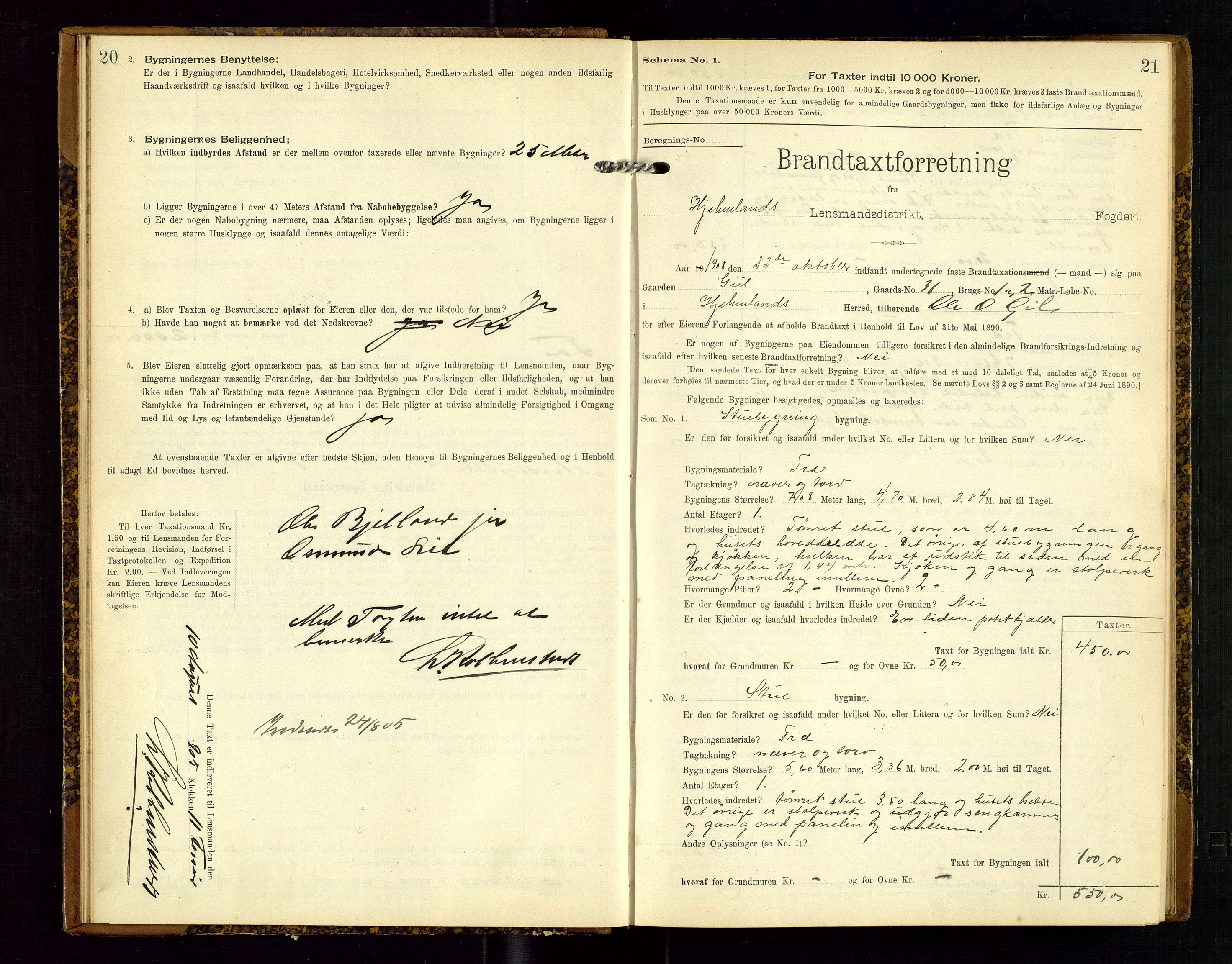 Hjelmeland lensmannskontor, AV/SAST-A-100439/Gob/L0002: "Brandtaxationsprotokol", 1904-1920, p. 20-21
